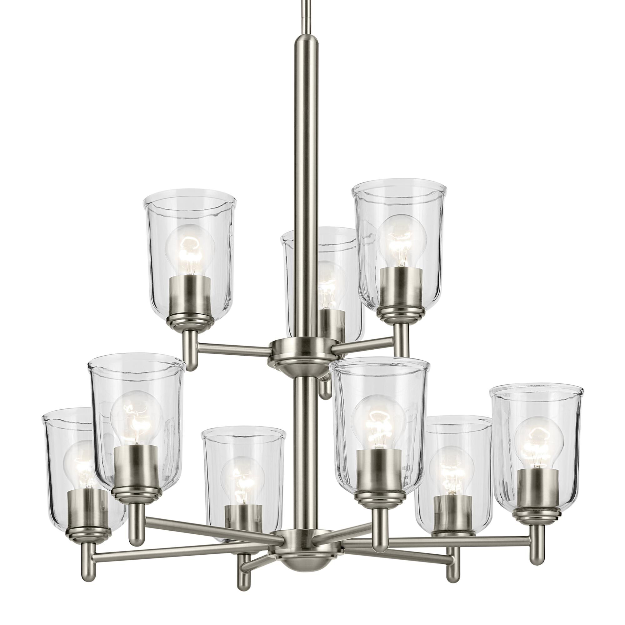 Shown in Brushed Nickel finish and Clear glass
