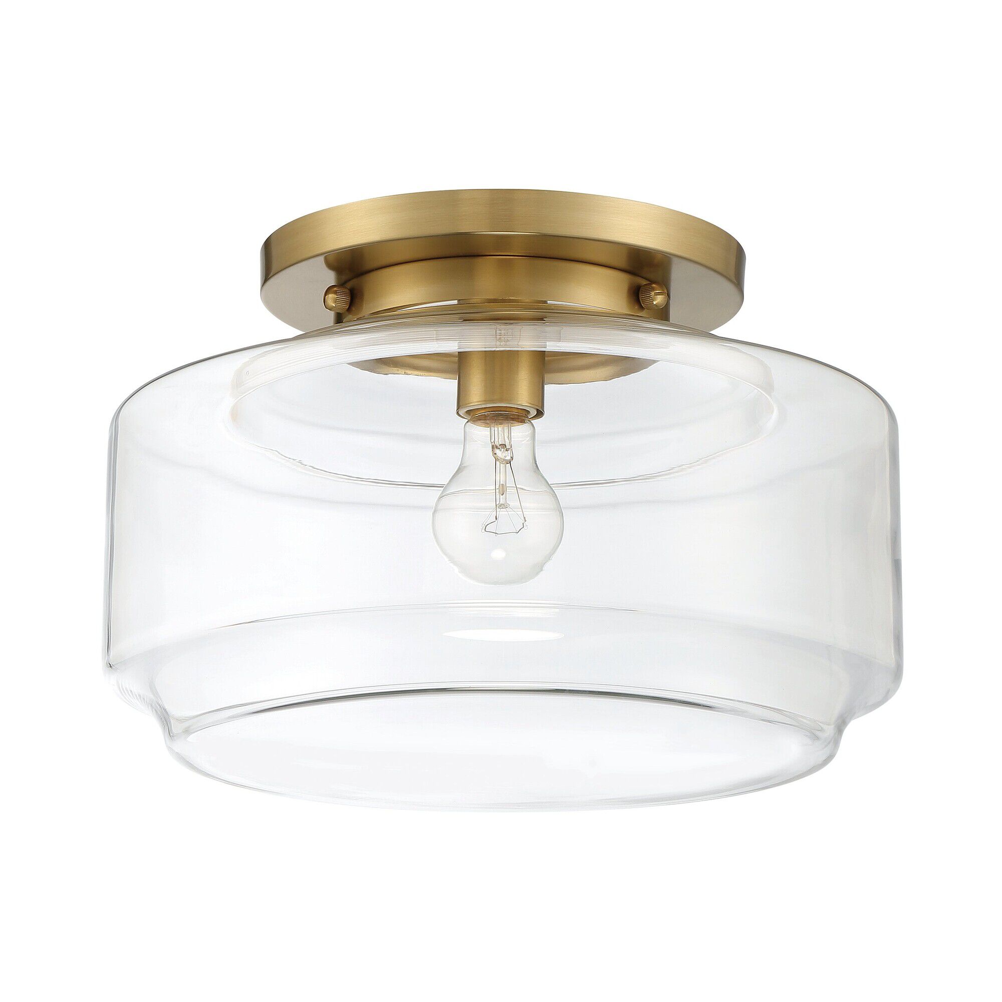 Shown in Satin Brass finish and Clear glass and Glass shade