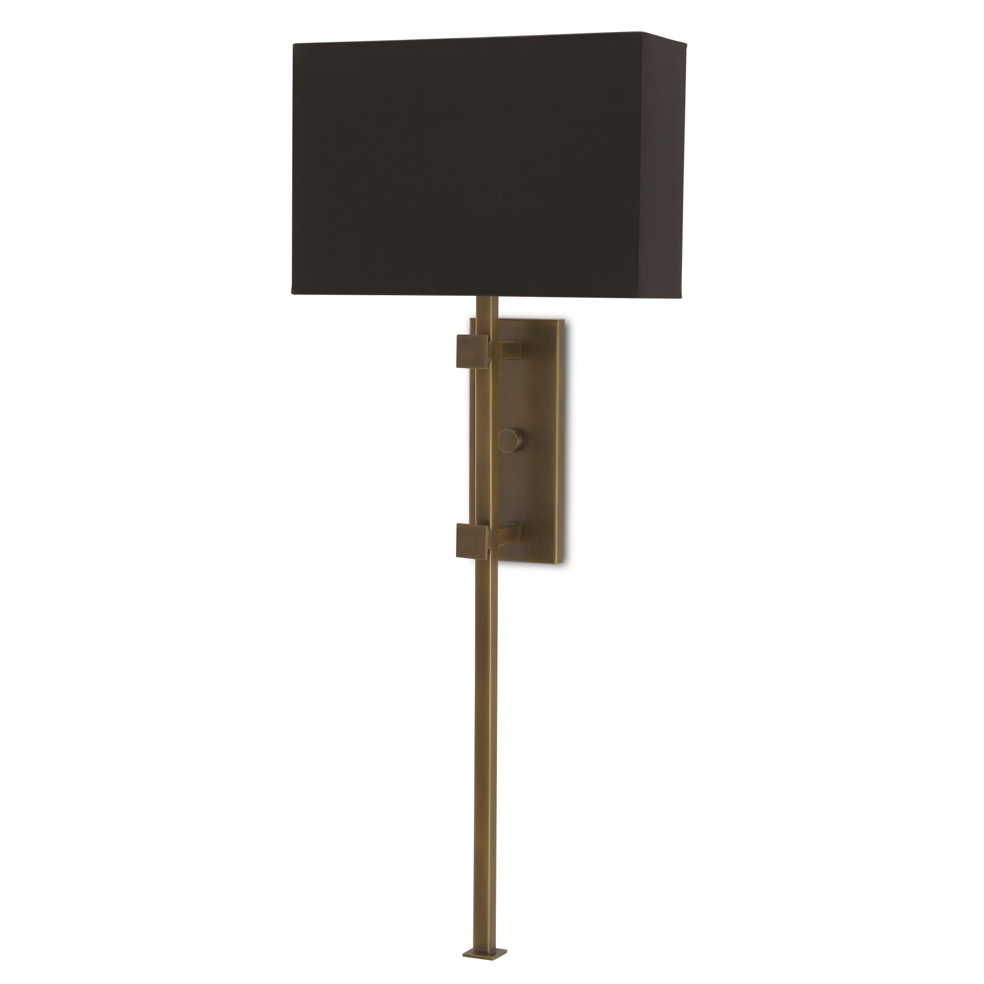 Shown in Antique Brass finish and Black Shantung shade