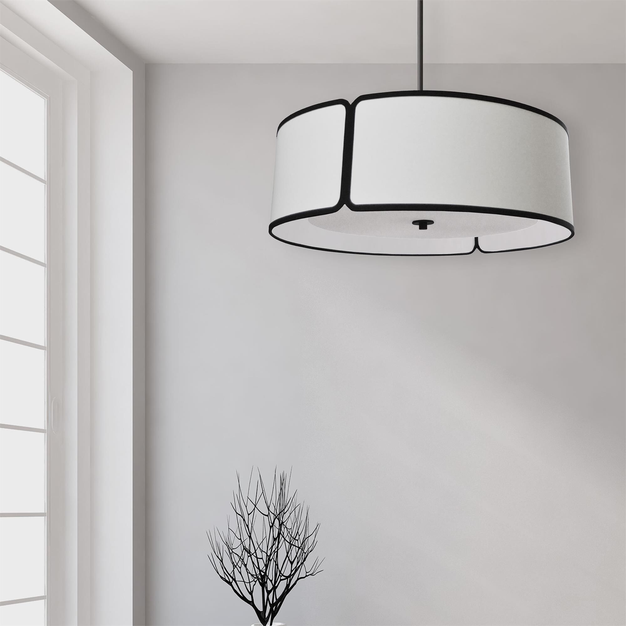 Shown in White and Black finish and White and Black Fabric Drum shade