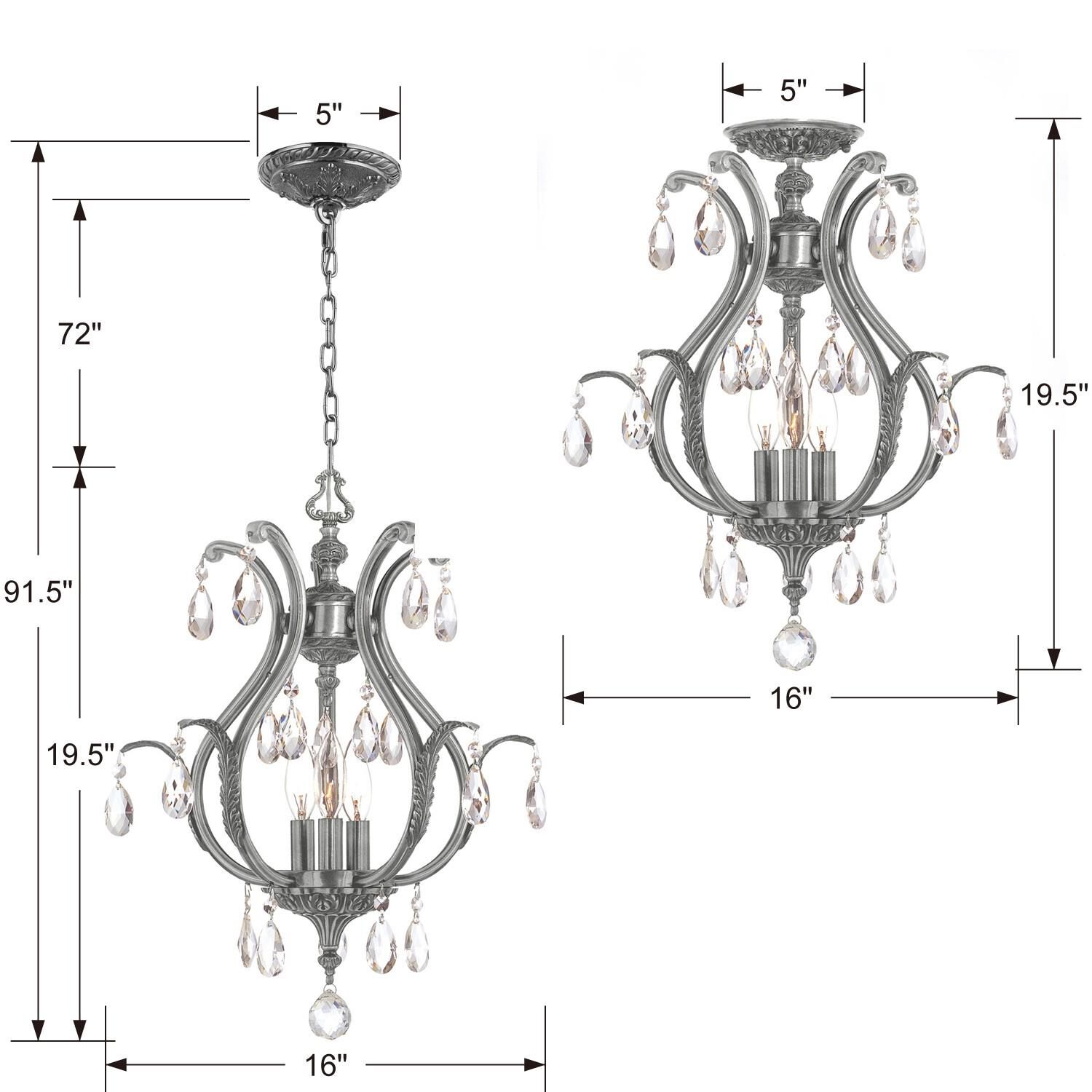 Dawson 16 Inch 3 Light Mini Chandelier by Crystorama