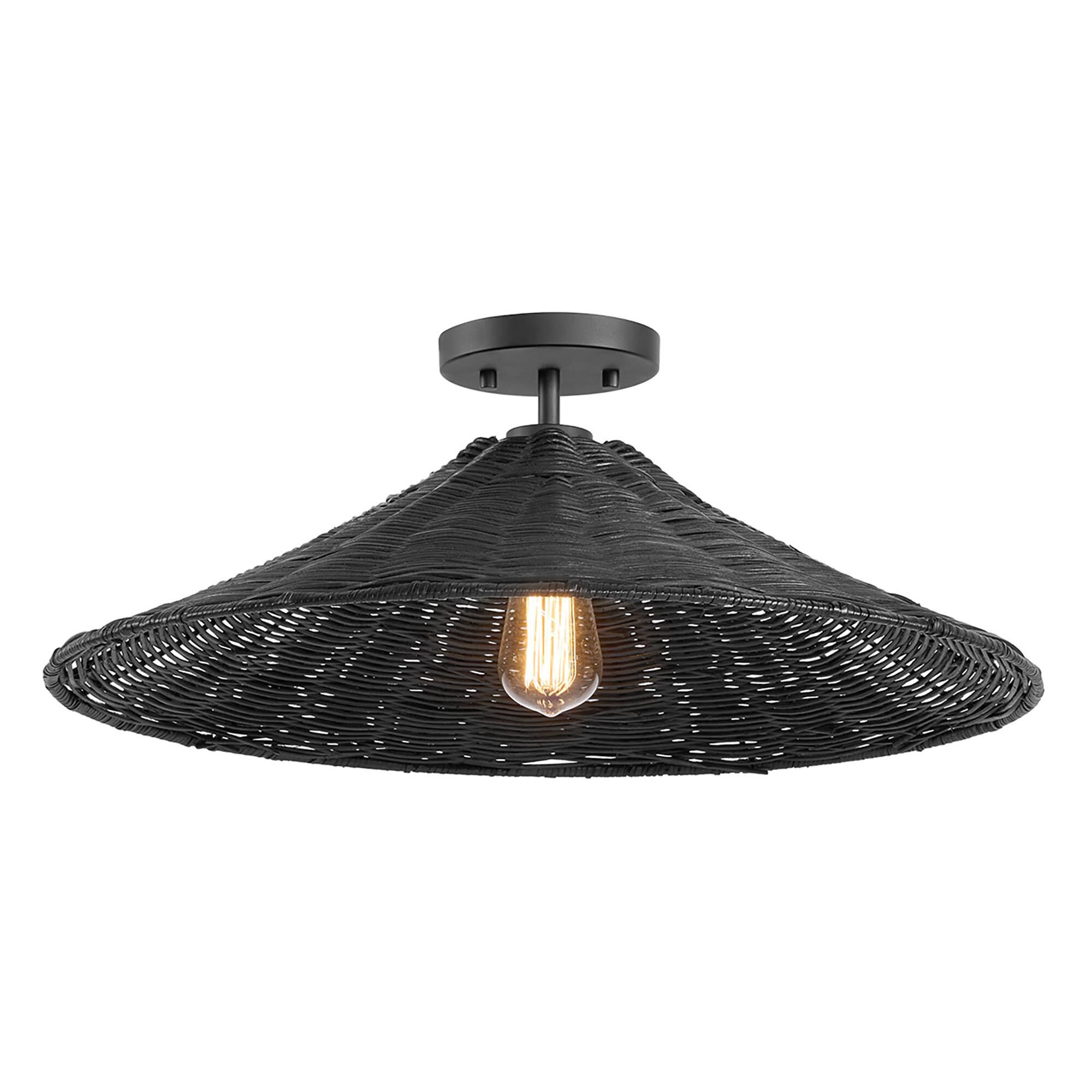 Shown in Matte Black finish and Natural Rattan shade