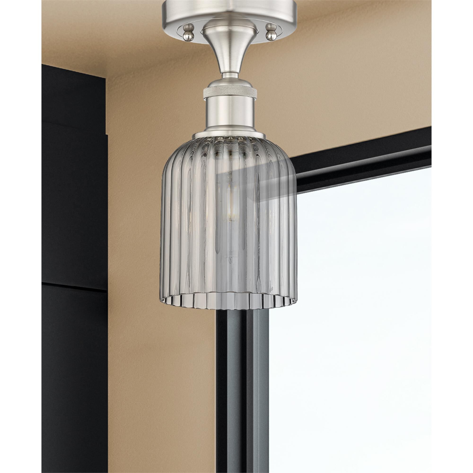 Shown in Satin Nickel finish and Light Smoke glass