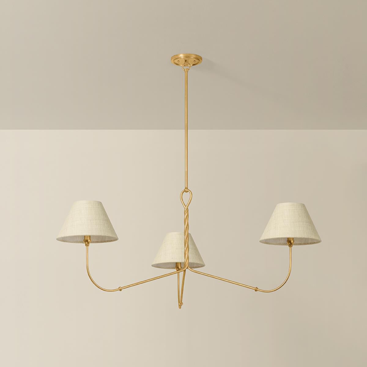 Shown in Vintage Gold Leaf finish and Saguran shade