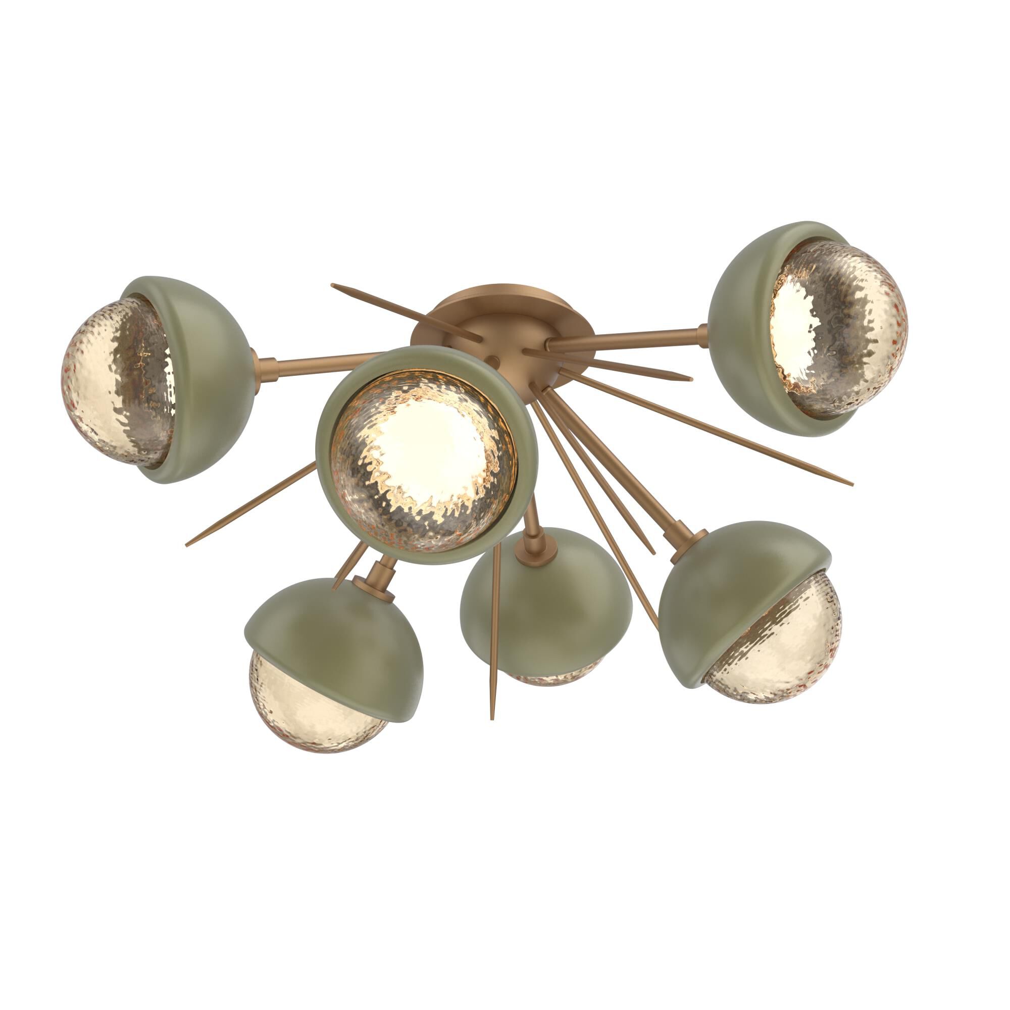 Shown in Novel Brass finish and Amber glass and Sage Green accent