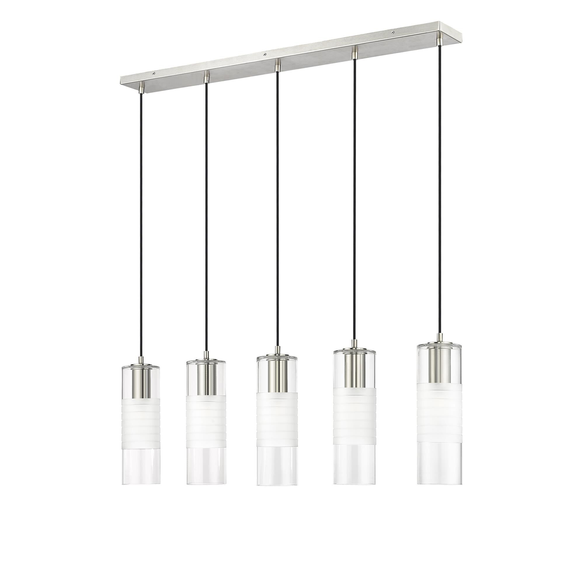 Shown in Brushed Nickel finish and Clear and Frosted glass
