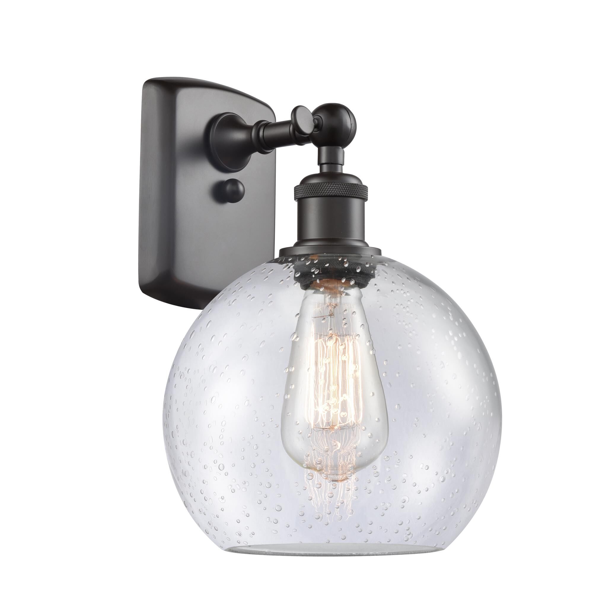 Shown in Oil Rubbed Bronze finish and Cased Matte White Seedy glass