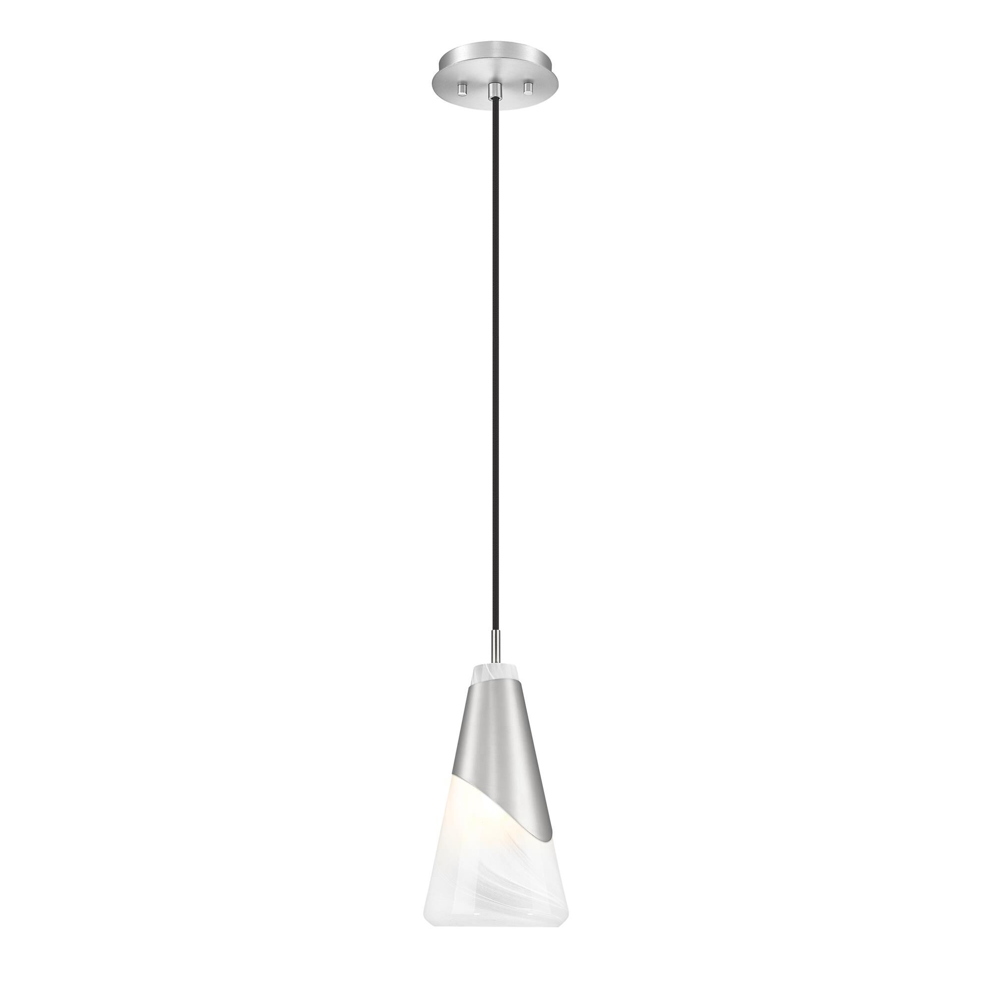 Shown in Brushed Nickel finish and White Swirl glass and White Swirl shade