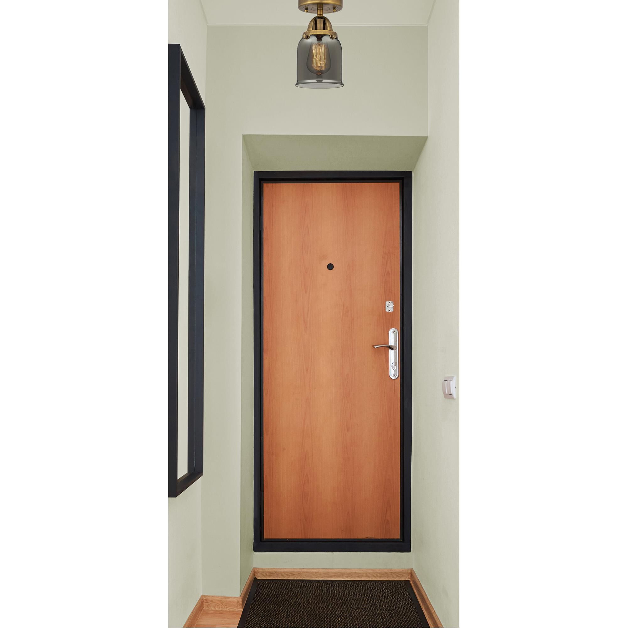 Shown in Brushed Brass finish and Plated Smoke Small Bell glass and No Shade shade