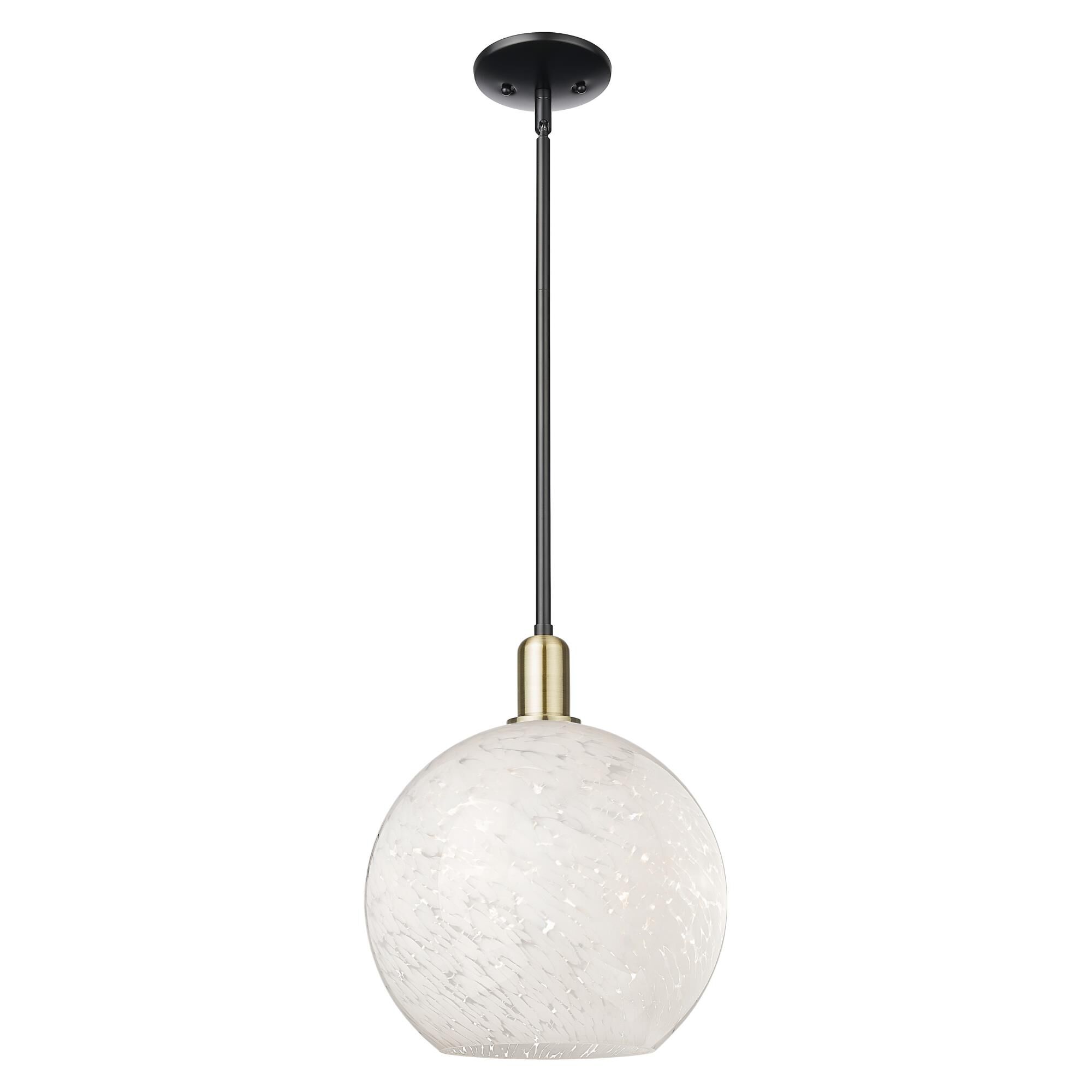 Shown in Black Antique Brass finish and White Mouchette glass