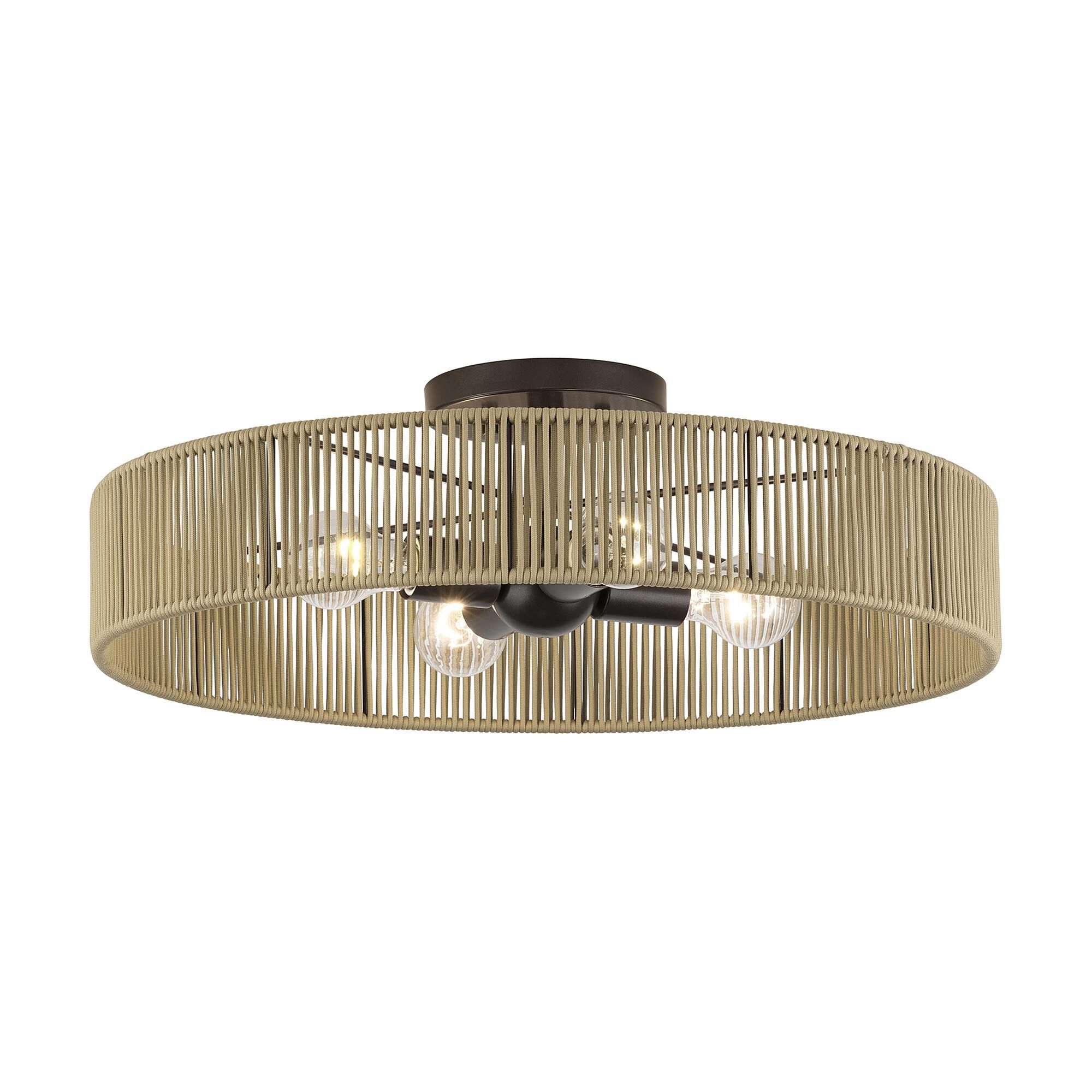 Shown in English Bronze finish and Hand-Woven Venetian Gold Color Polyester Rope shade