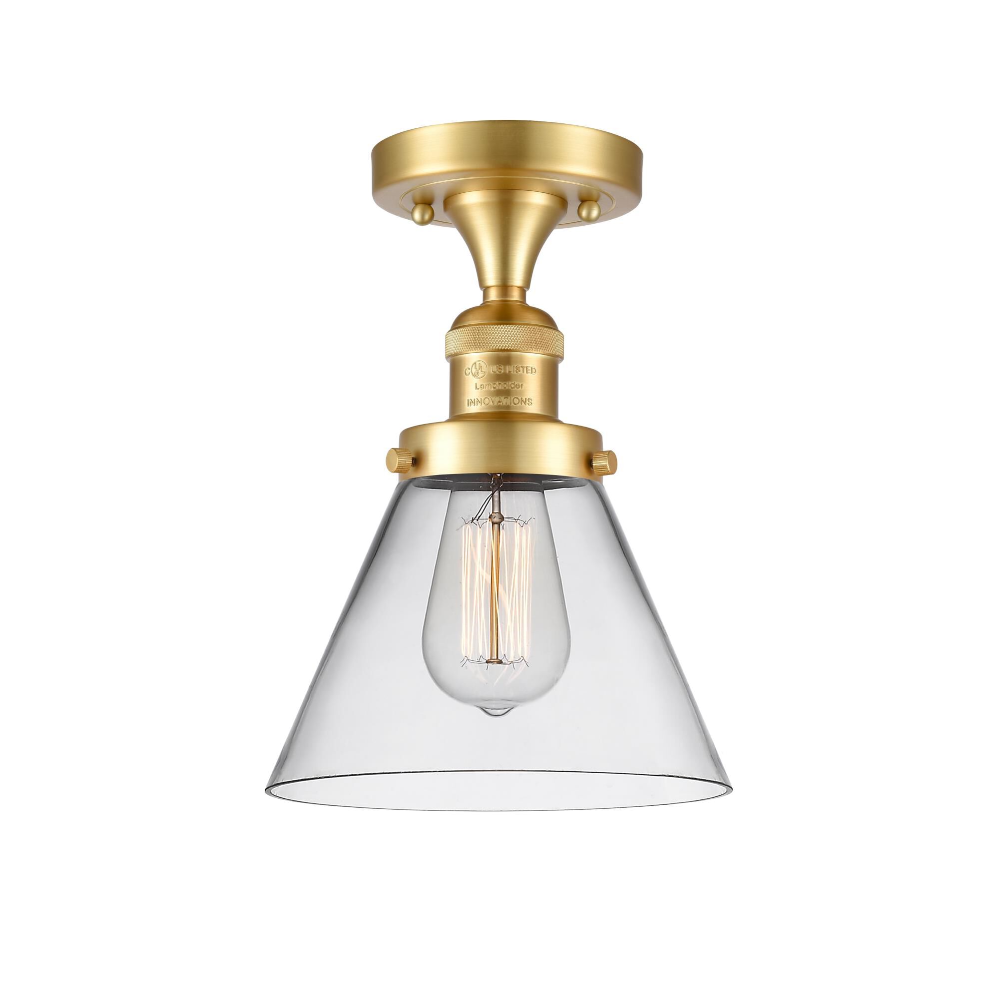 Shown in Satin Gold finish and Clear Large Cone glass