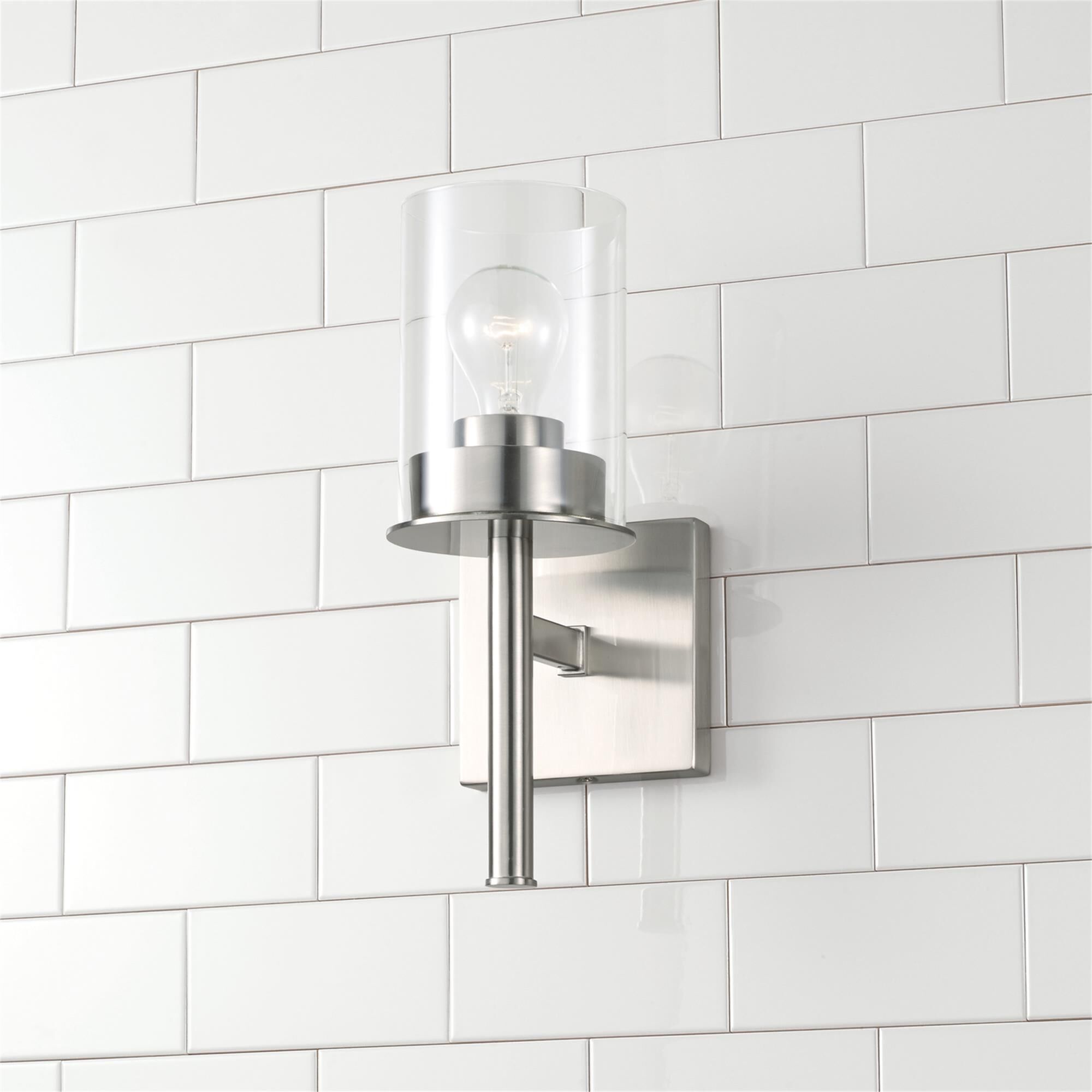 Shown in Brushed Nickel finish and Clear glass