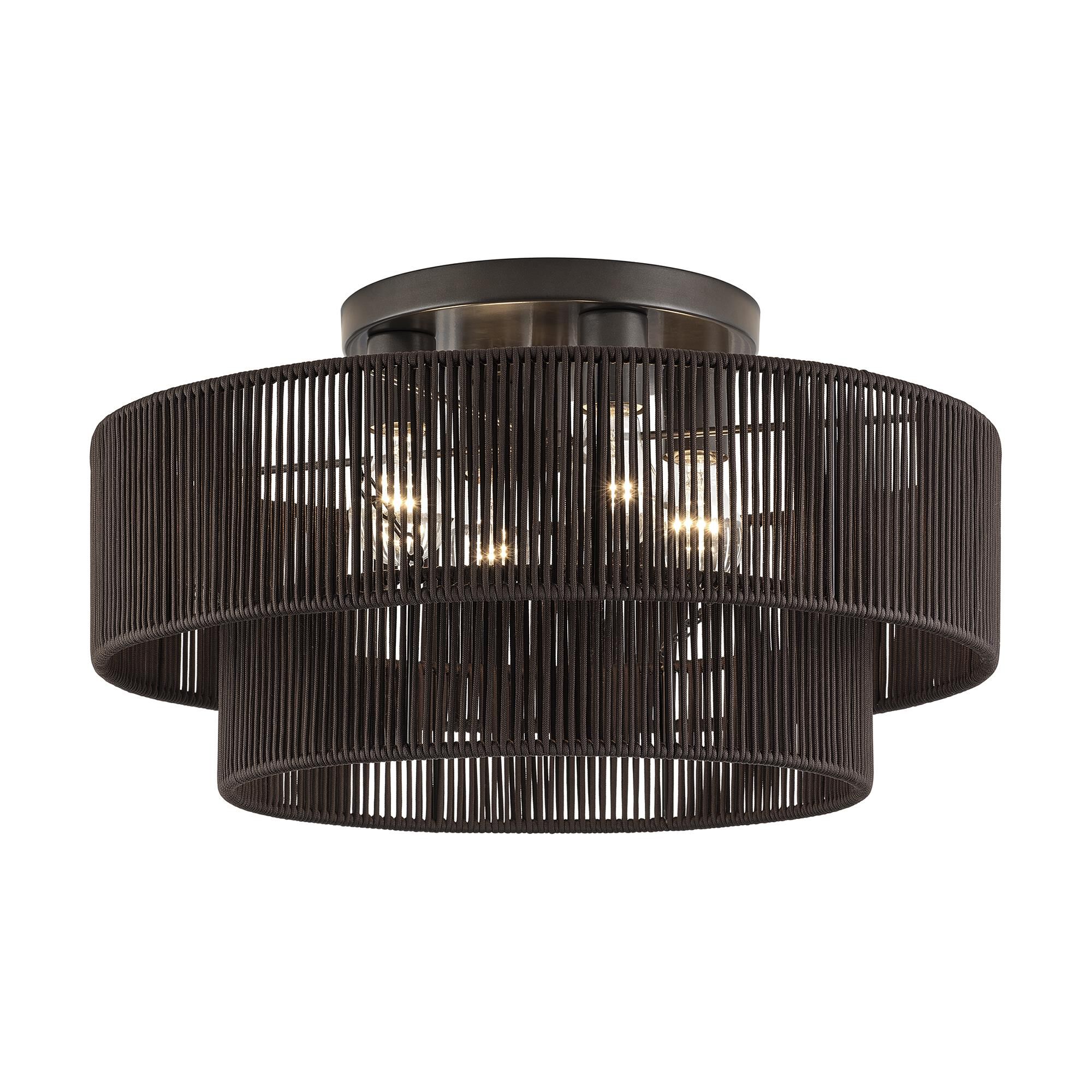 Shown in English Bronze finish and Hand-Woven Dark Chocolate Color Polyester Rope shade
