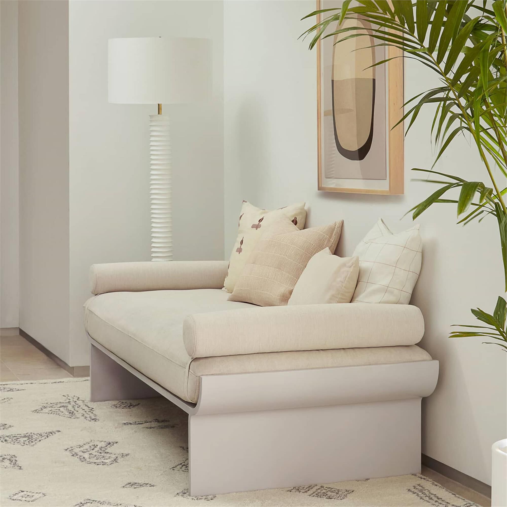 Shown in White finish and Linen shade