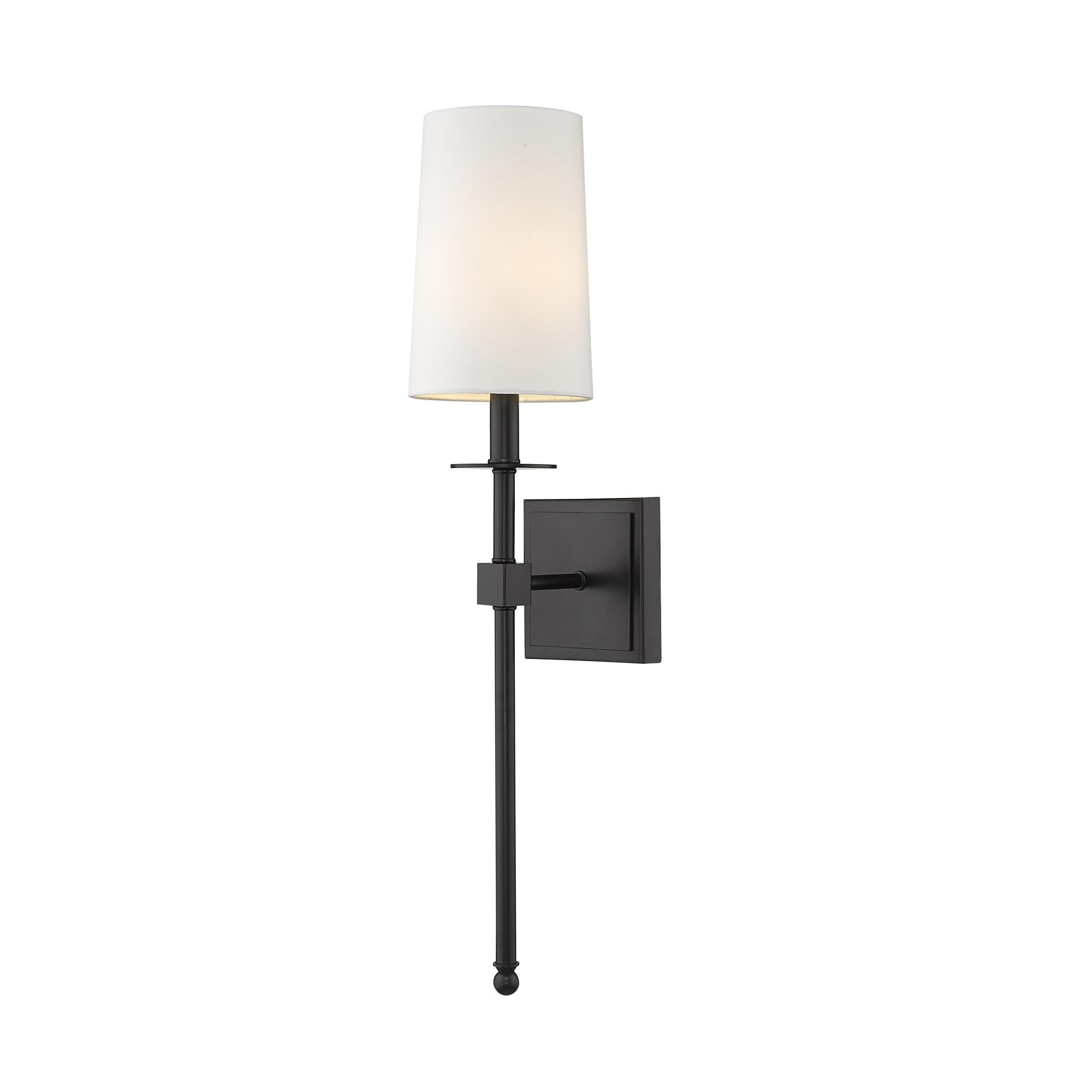 Shown in Matte Black finish and Fabric glass and Fabric shade
