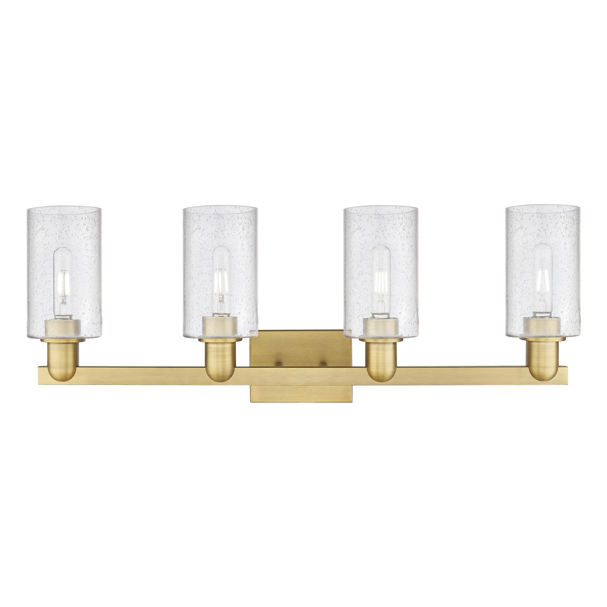 Shown in Brushed Brass finish and Seedy glass