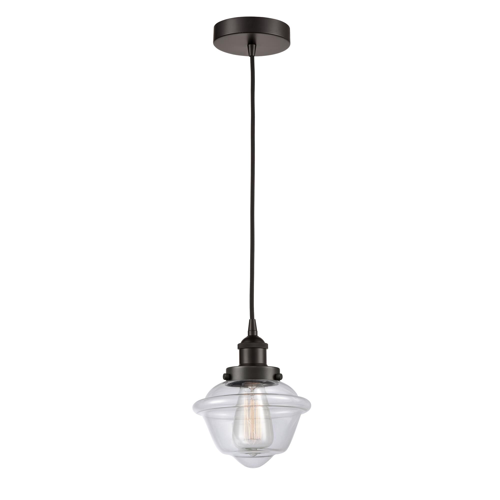 Shown in Oil Rubbed Bronze finish and Clear Small Oxford glass