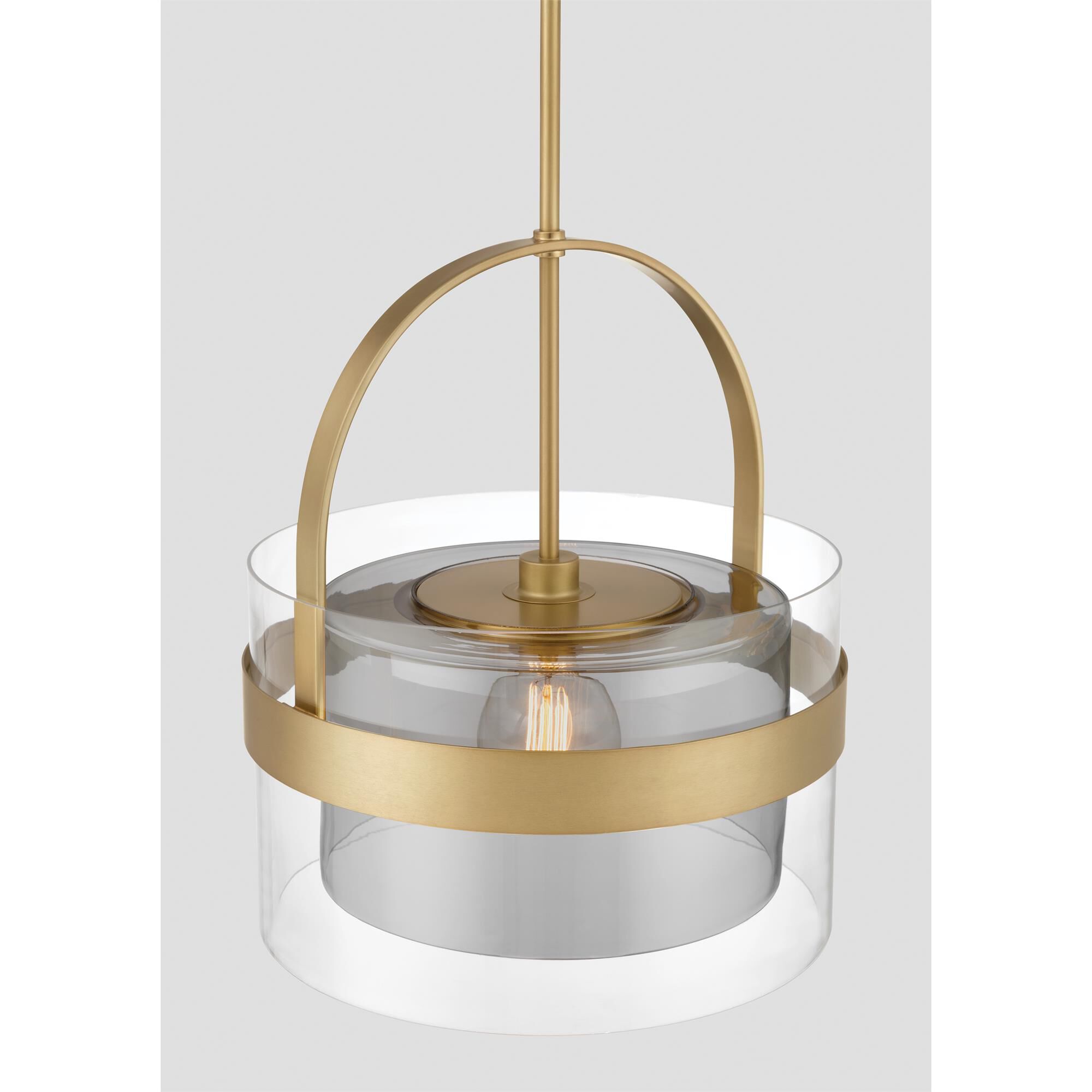 Shown in Legacy Brass finish and Clear and Grey glass