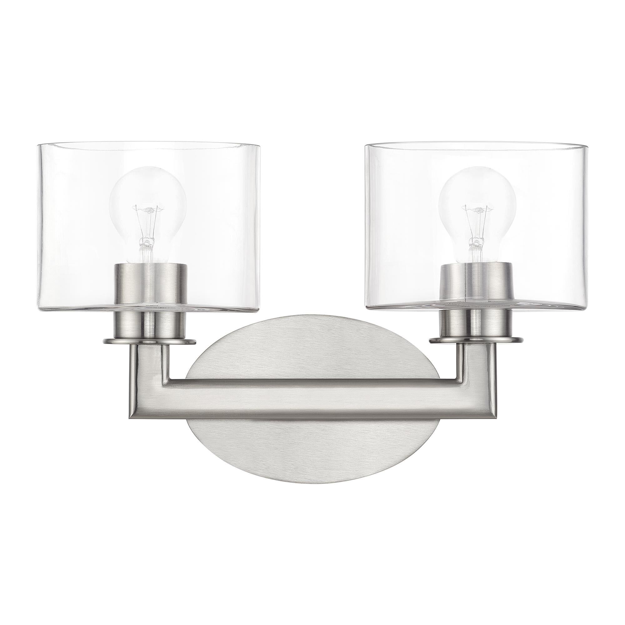 Shown in Brushed Nickel finish and Mouth Blown Clear glass