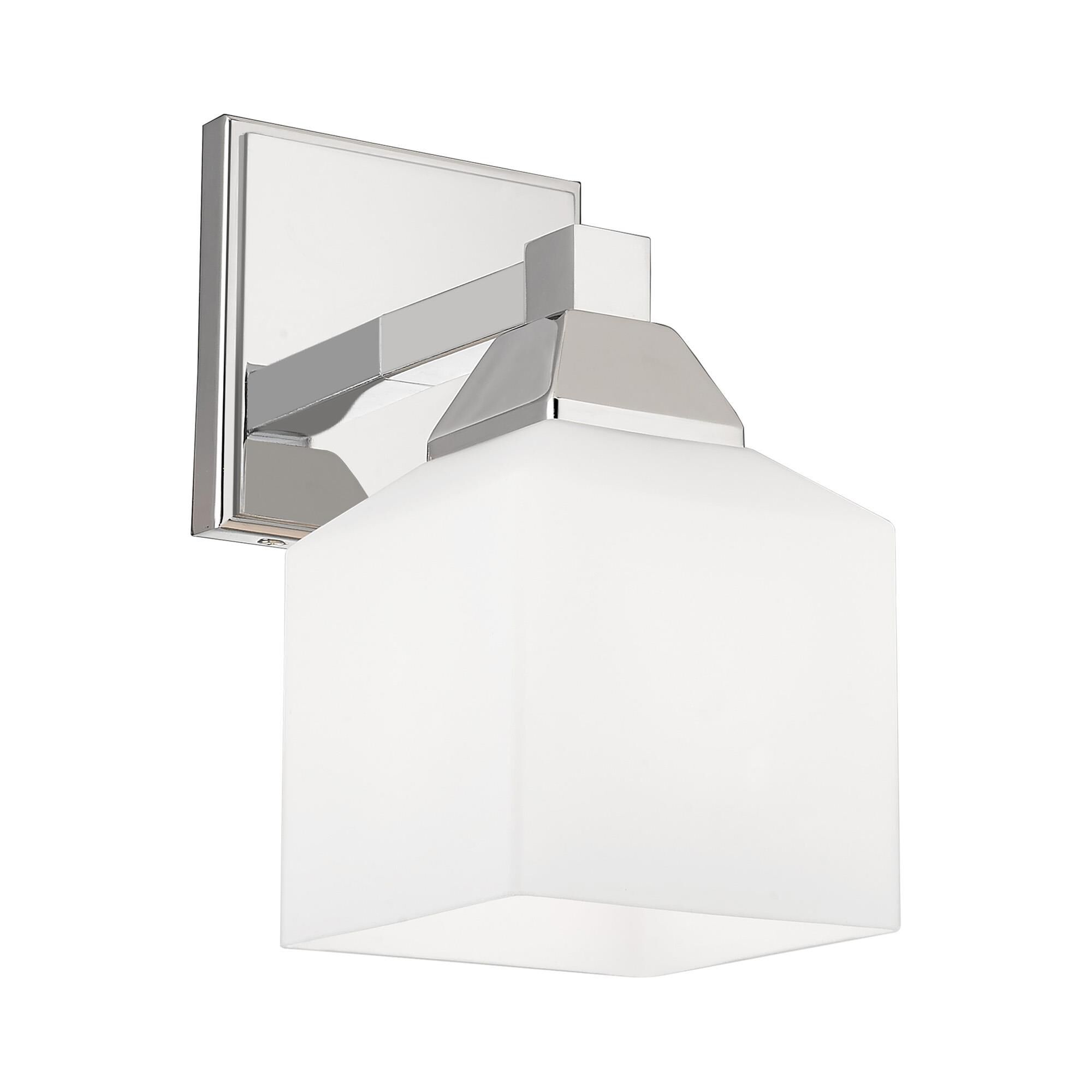 Shown in Polished Chrome finish and Hand Blown Satin Opal White glass