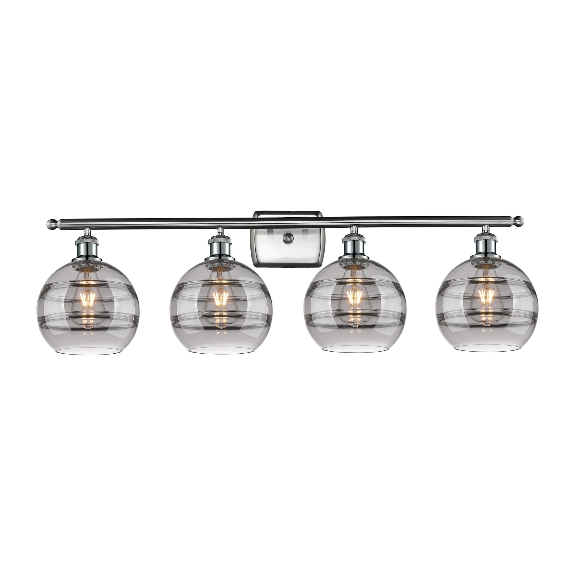 Shown in Brushed Satin Nickel finish and Light Smoke glass