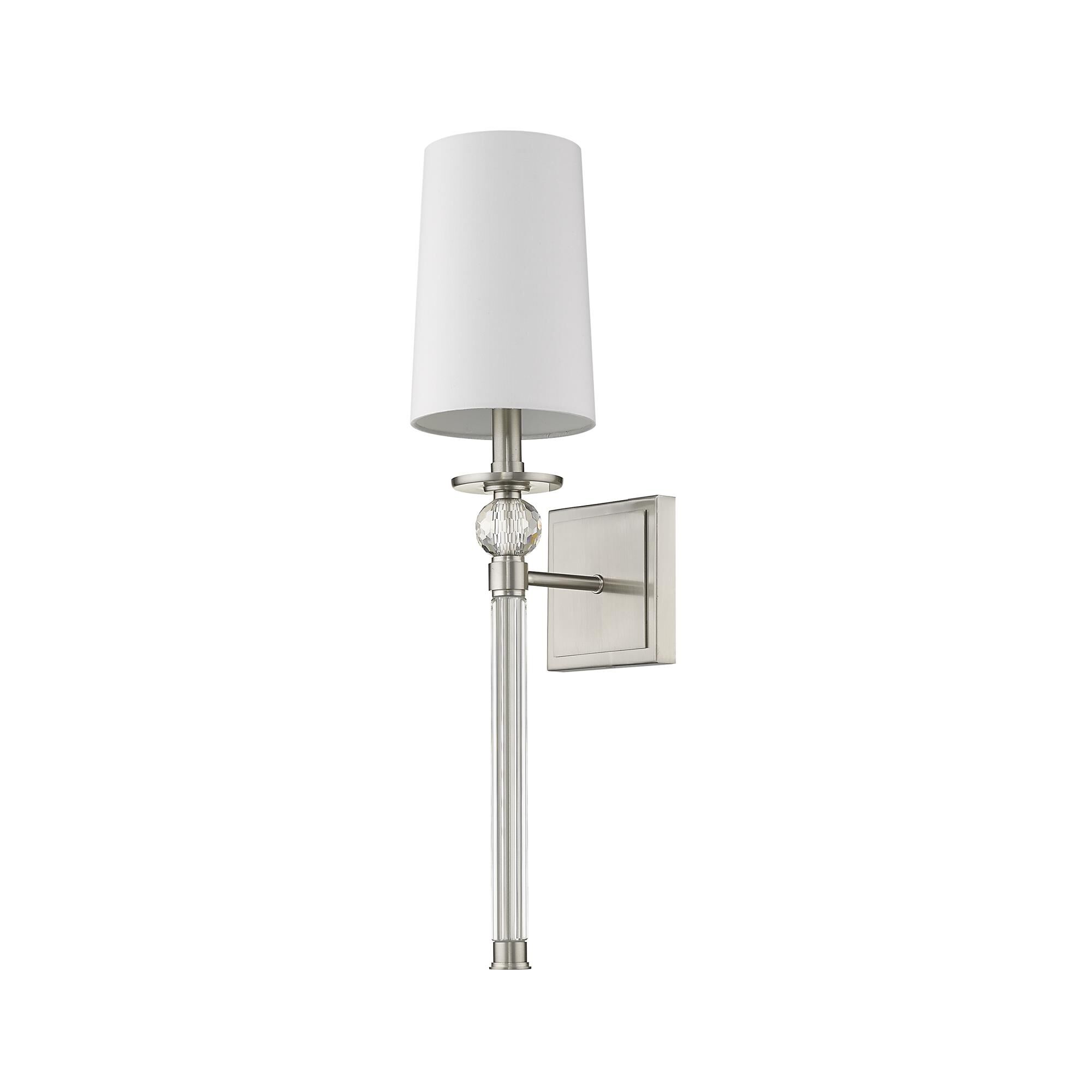 Shown in Brushed Nickel finish and Fabric glass and Fabric shade