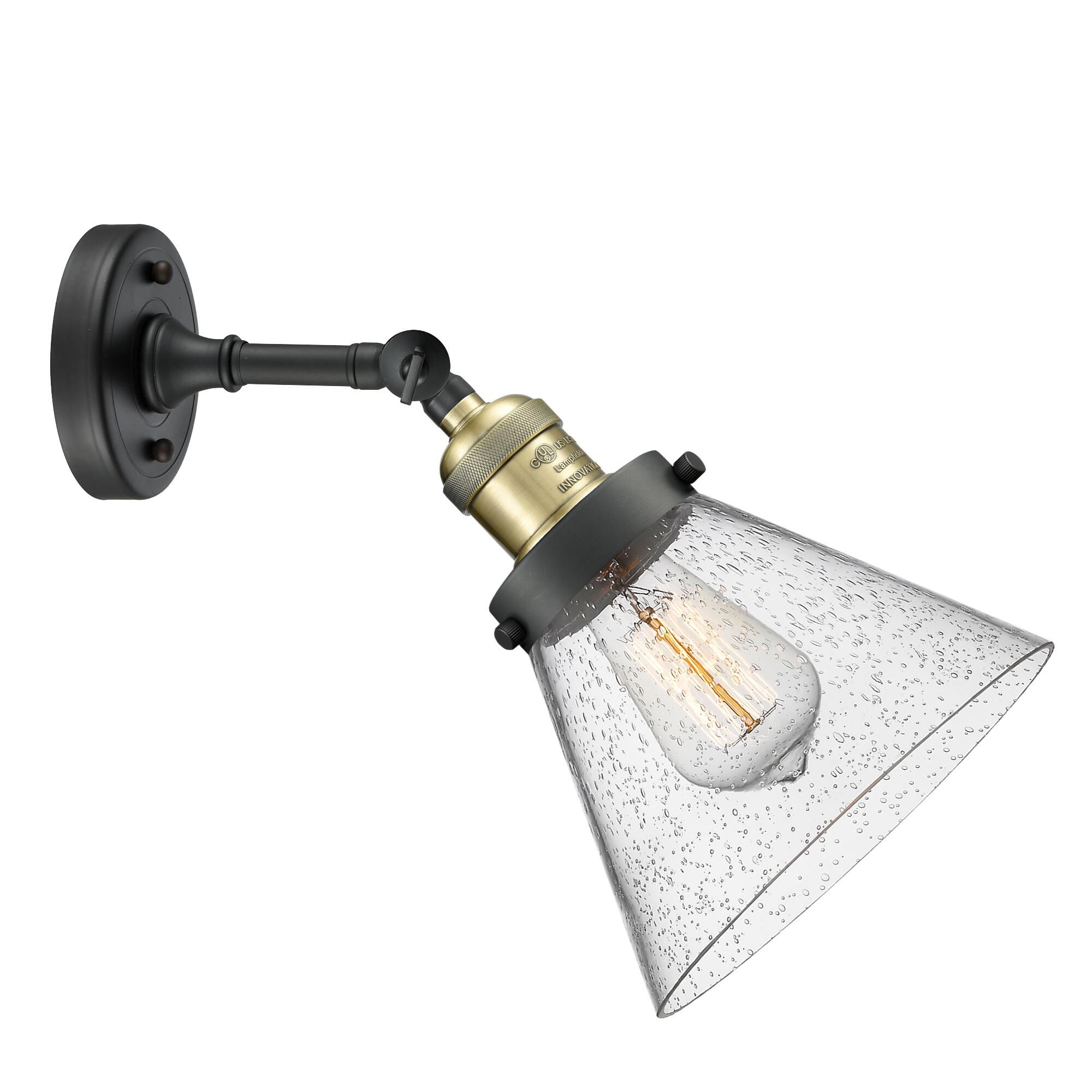 Shown in Black Antique Brass finish and Seedy glass and Brushed Satin Nickel shade and No Accent accent