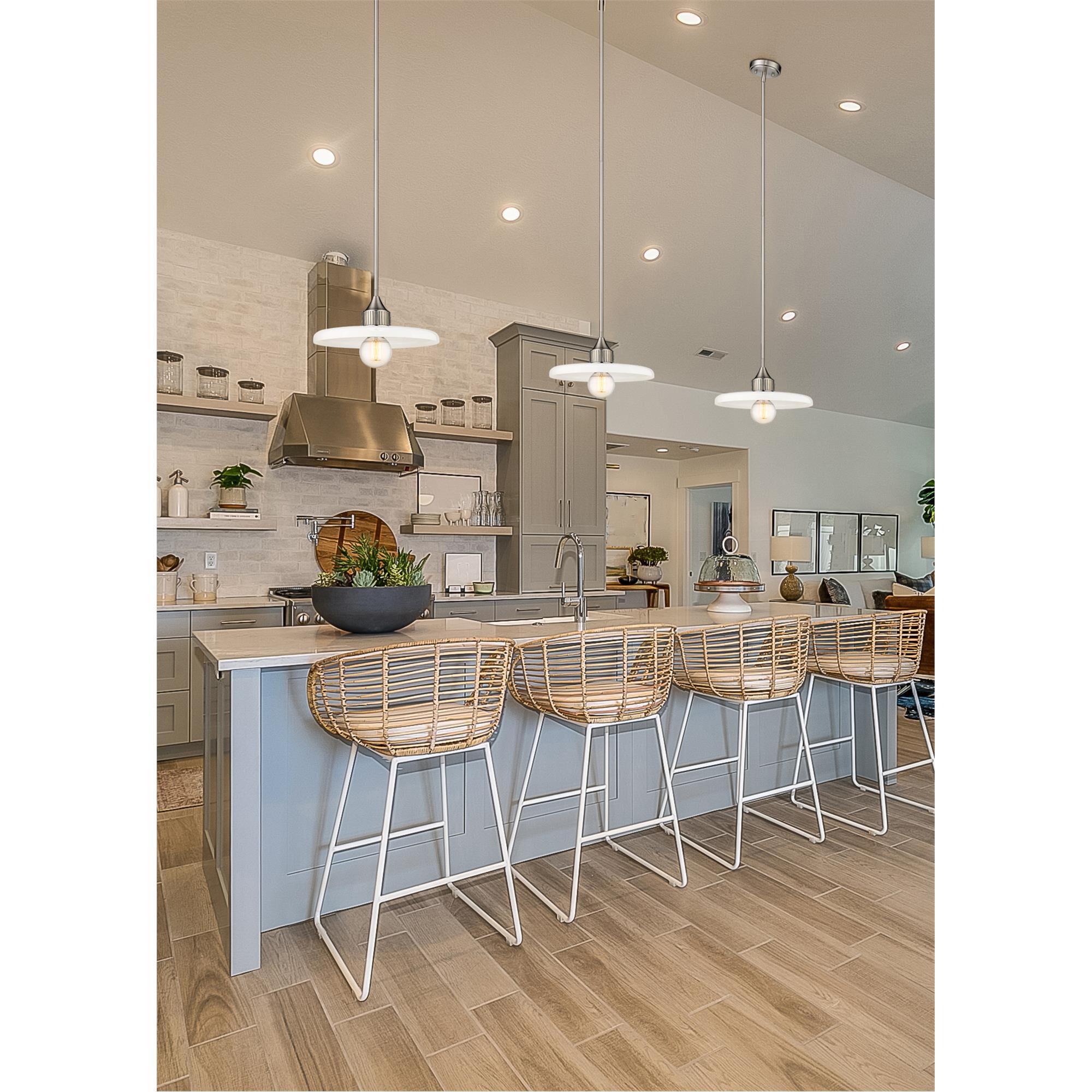 Shown in Brushed Nickel finish and Opal glass