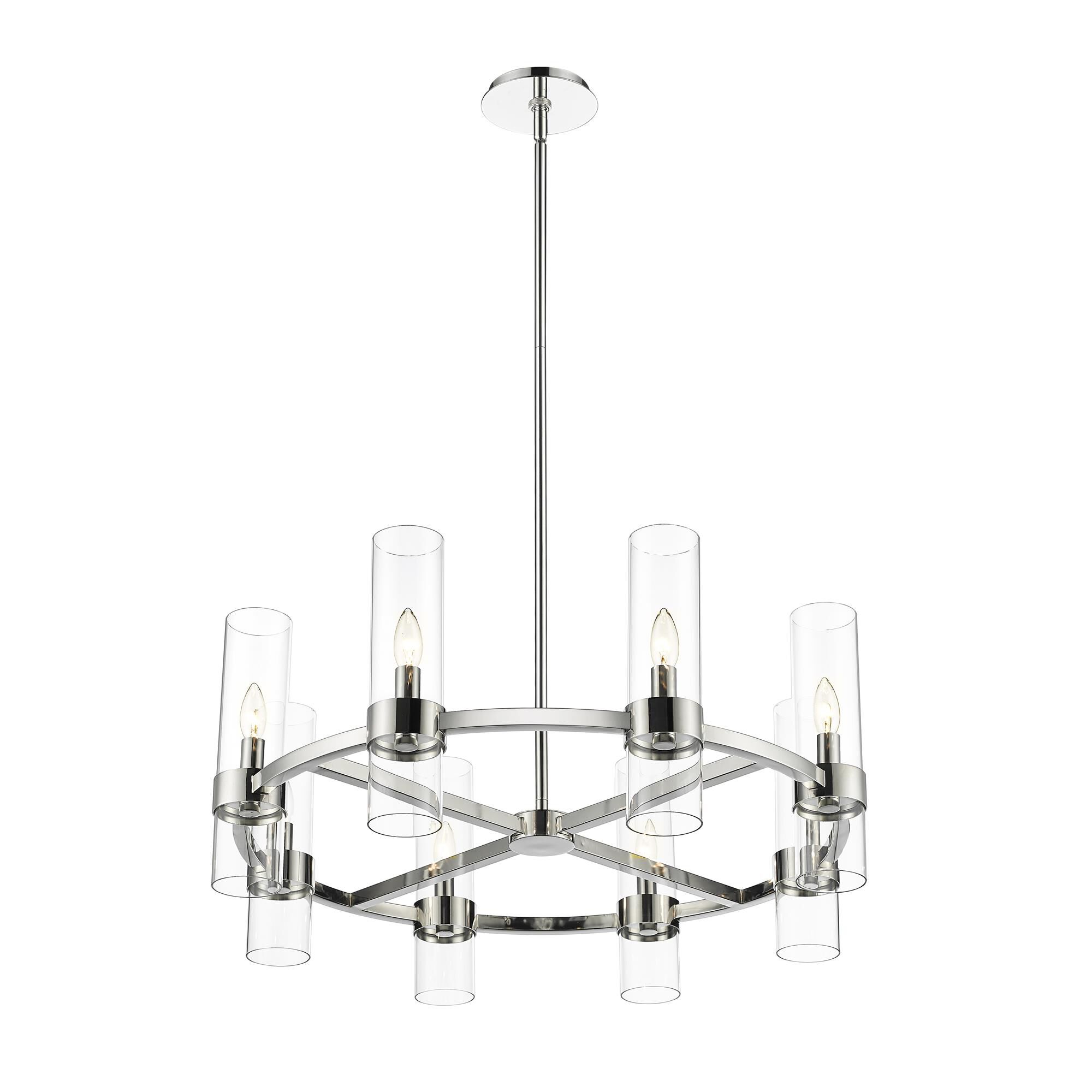 Shown in Polished Nickel finish and Glass shade
