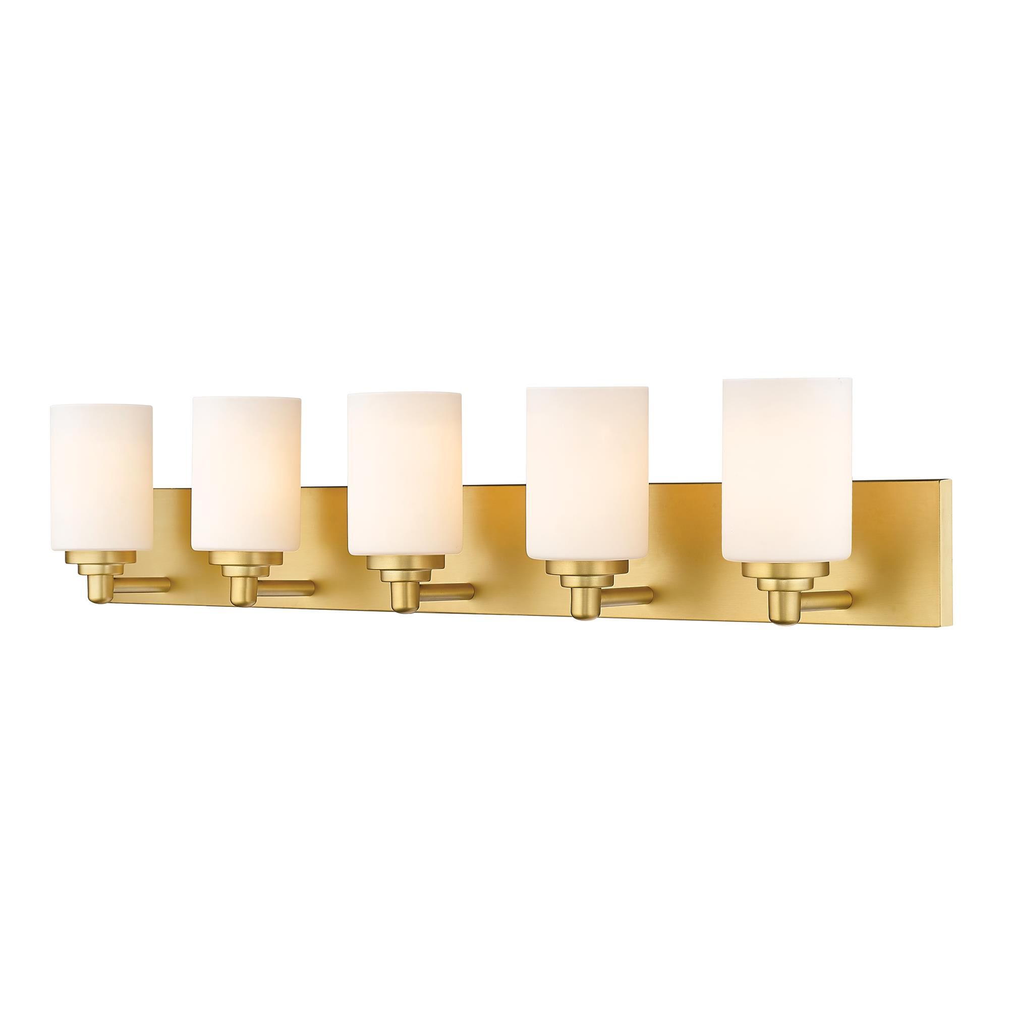 Shown in Brushed Gold finish and White glass