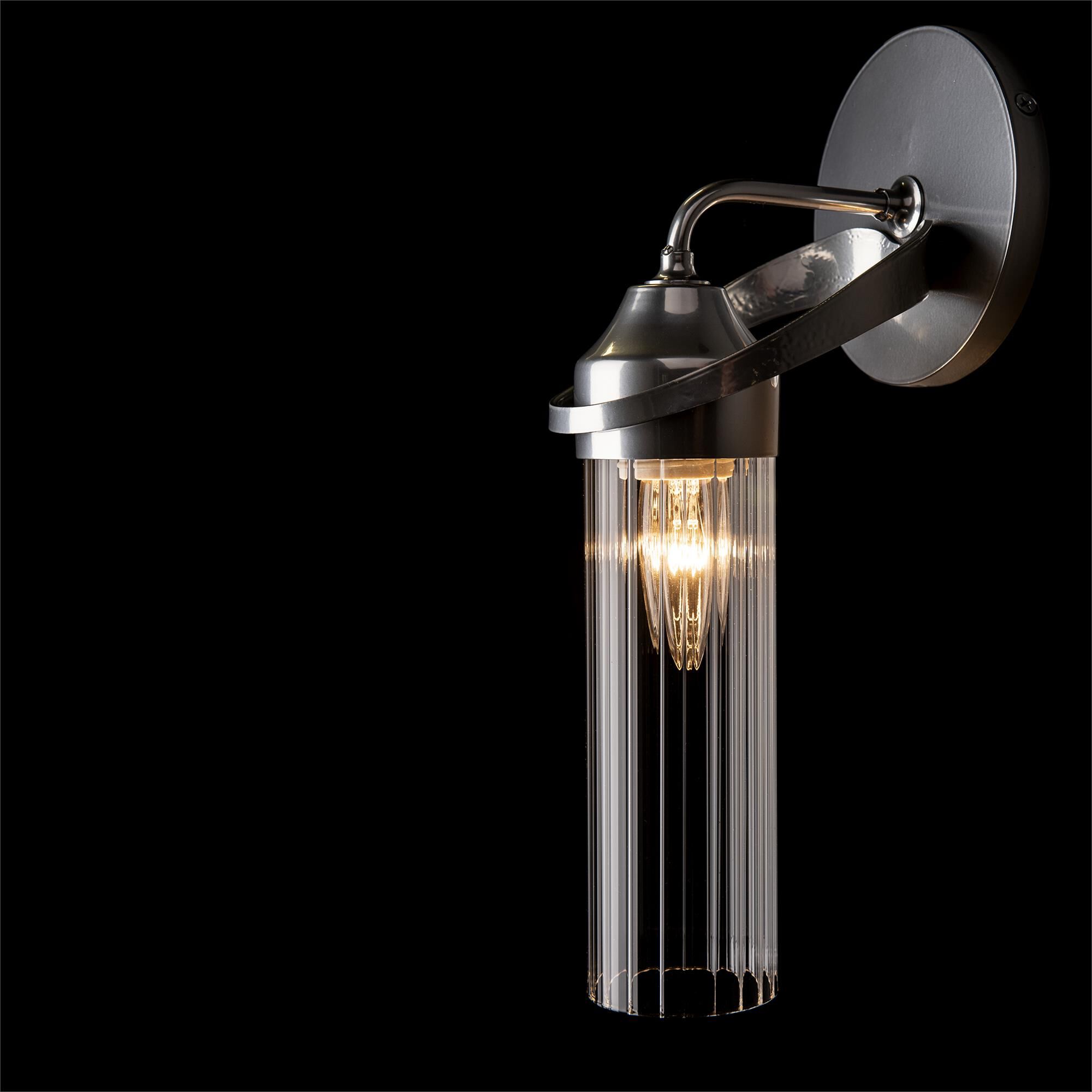 Shown in Sterling finish and Clear Fluted glass