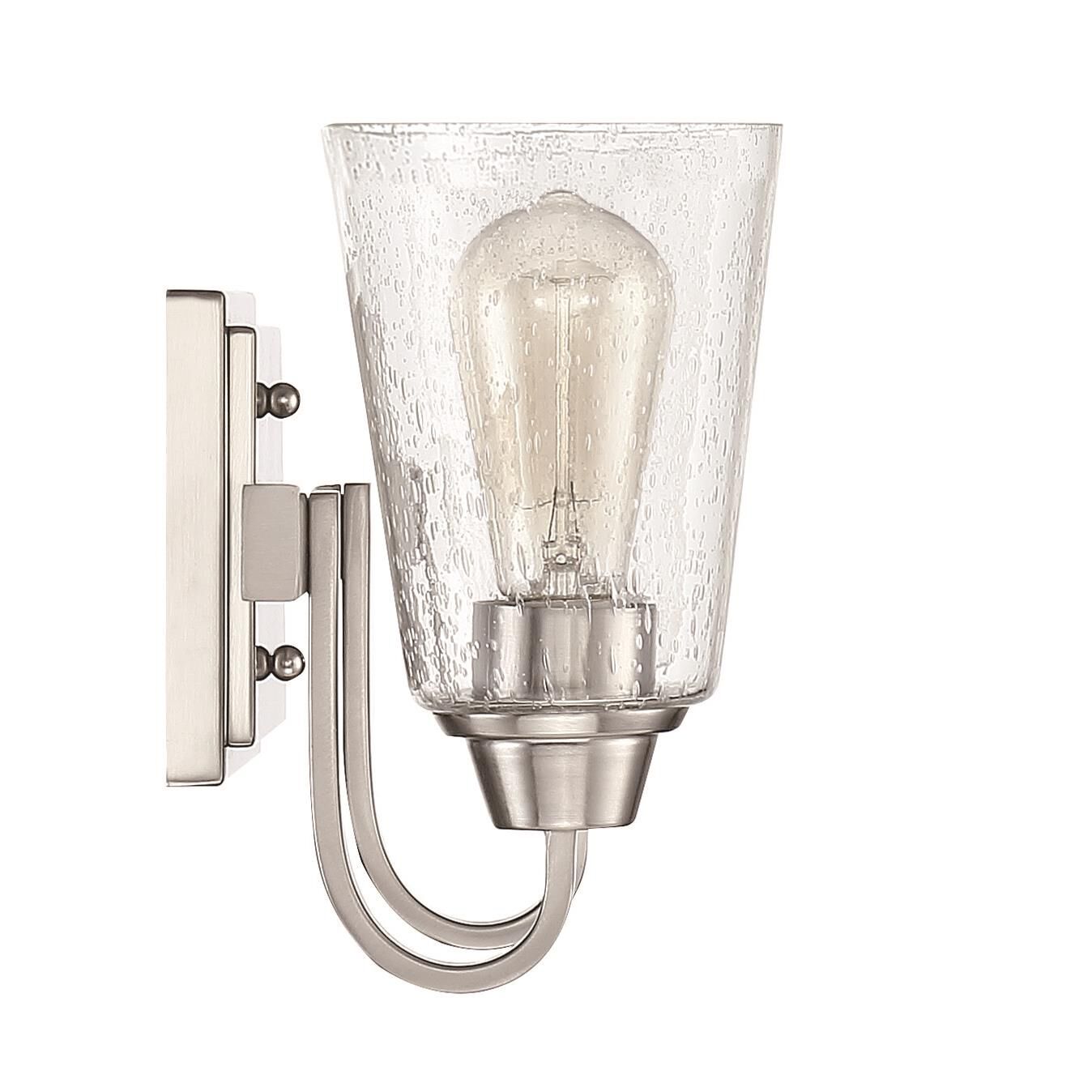 Shown in Brushed Polished Nickel finish and Clear Seeded glass and Glass shade