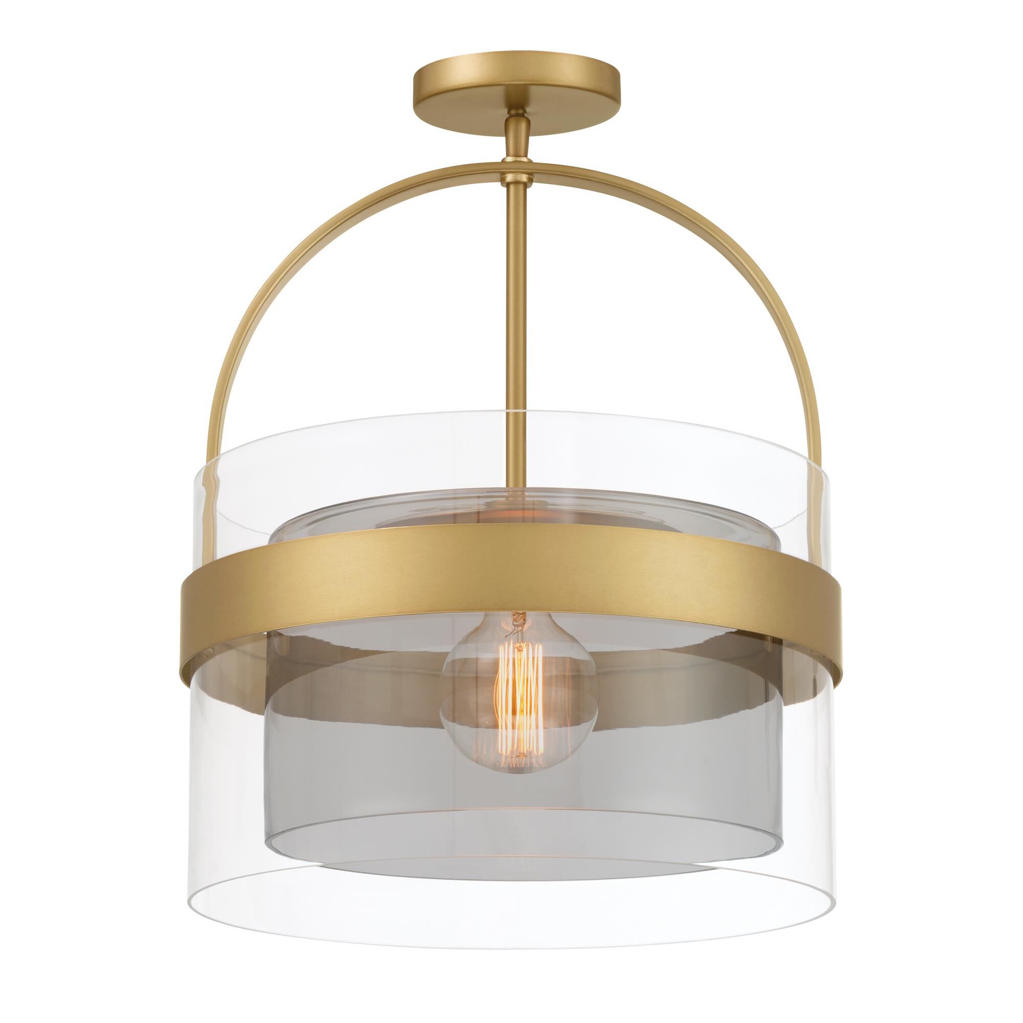Shown in Legacy Brass finish and Clear and Grey glass