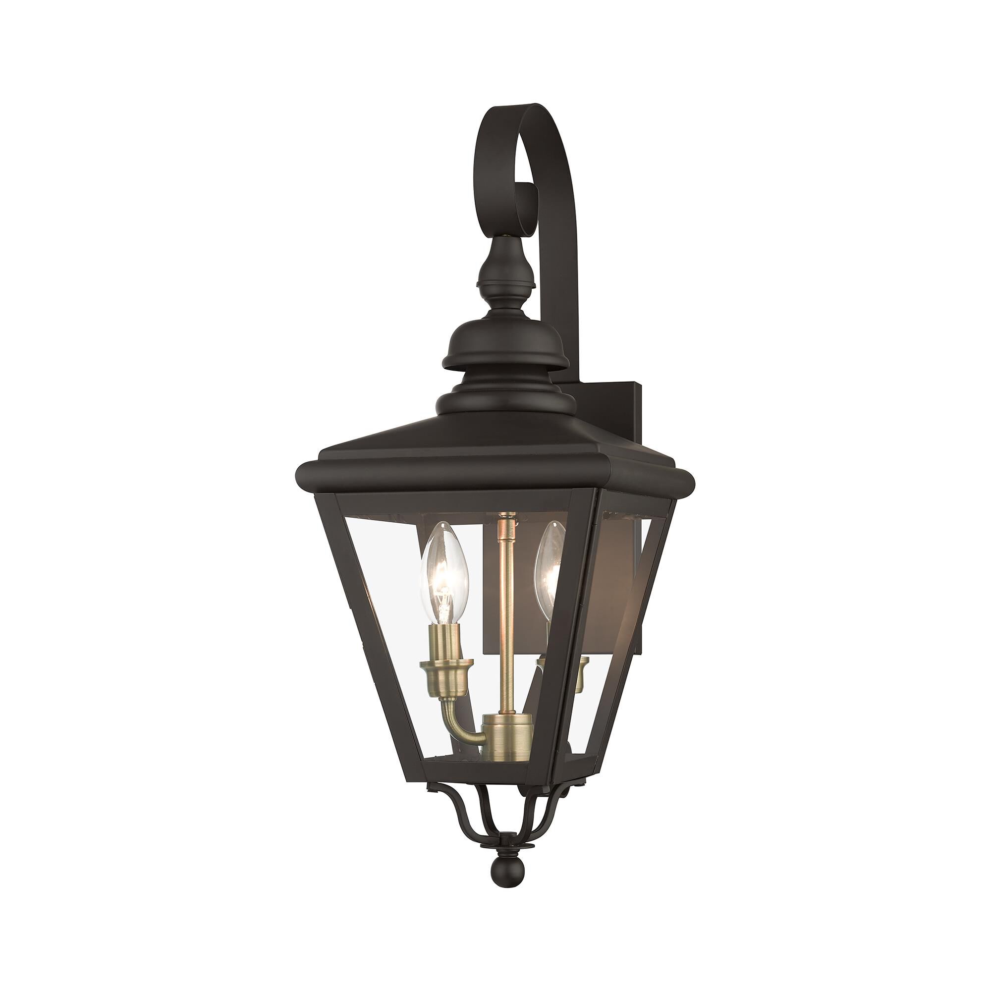 Shown in Bronze with Antique Brass Cluster finish and Clear  glass
