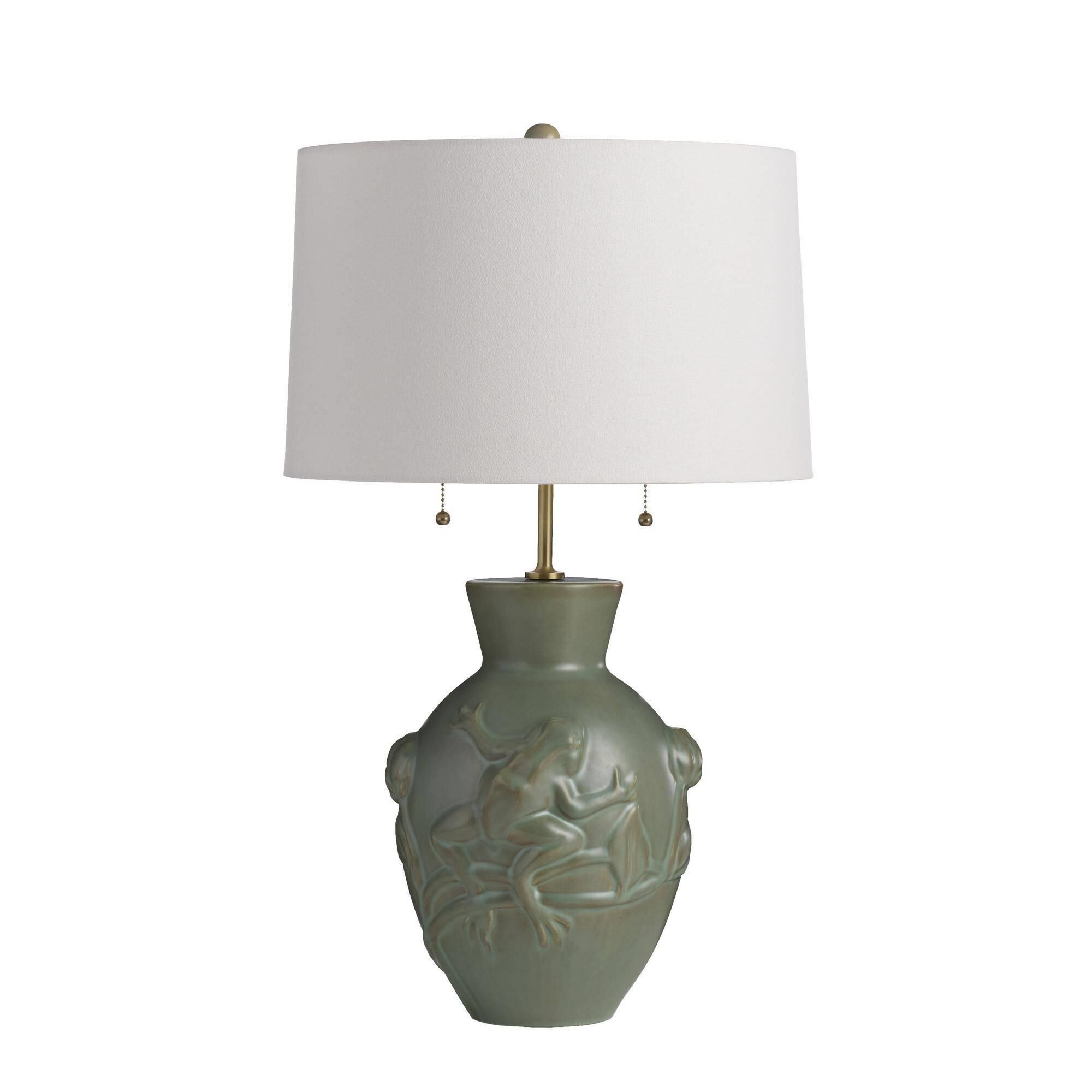 Shown in Dark Moss and Antique Brass finish and Off-White shade