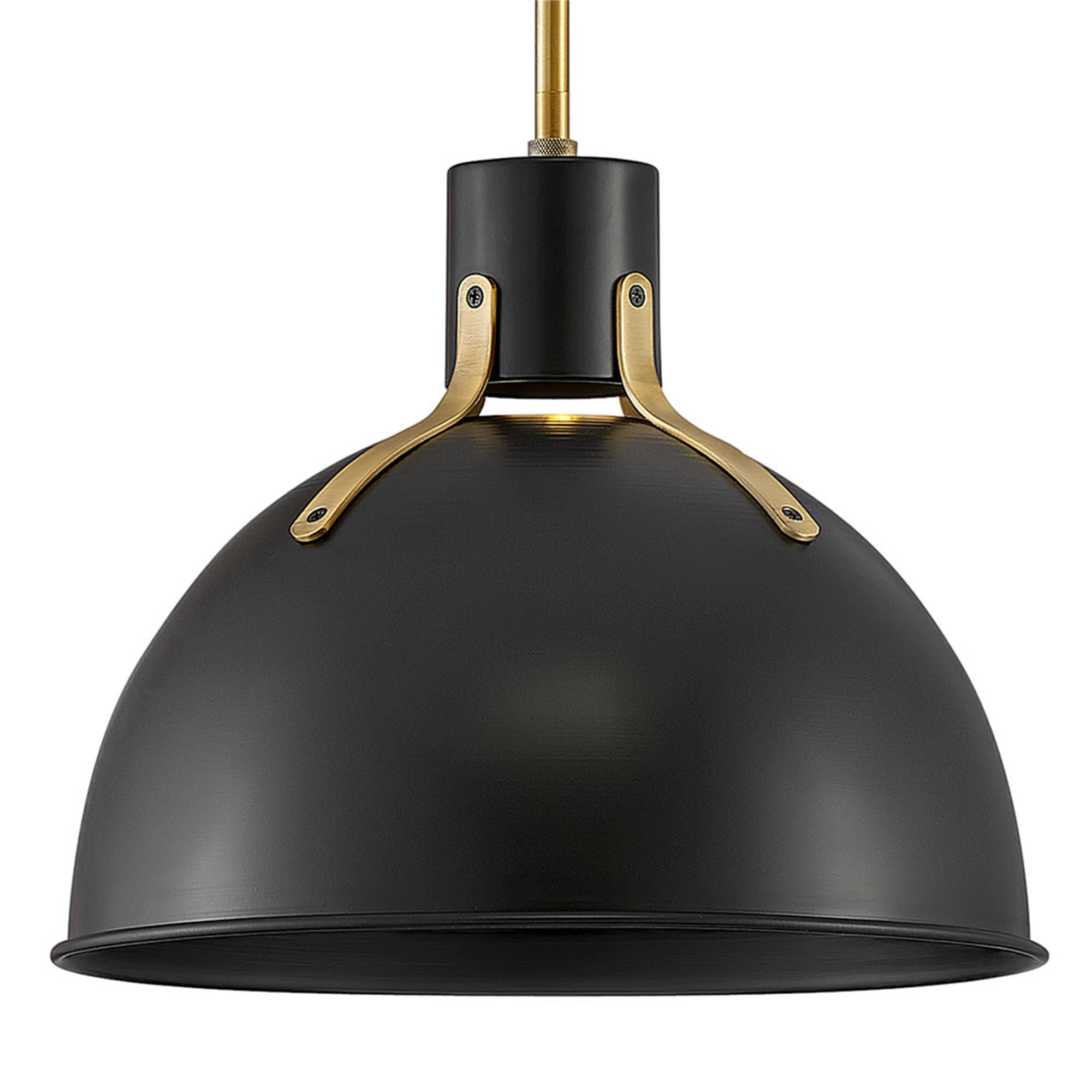 Shown in Satin Black finish and Metal shade and Lacquered Brass accent