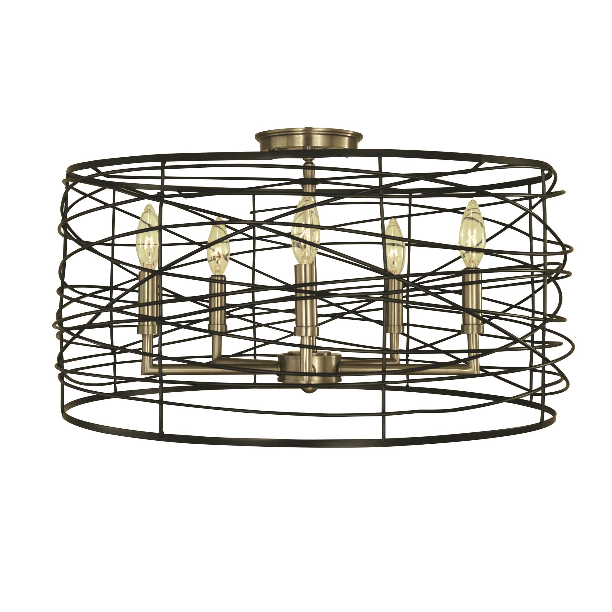 Shown in Brushed Nickel And Matte Black finish and Metal Wire shade