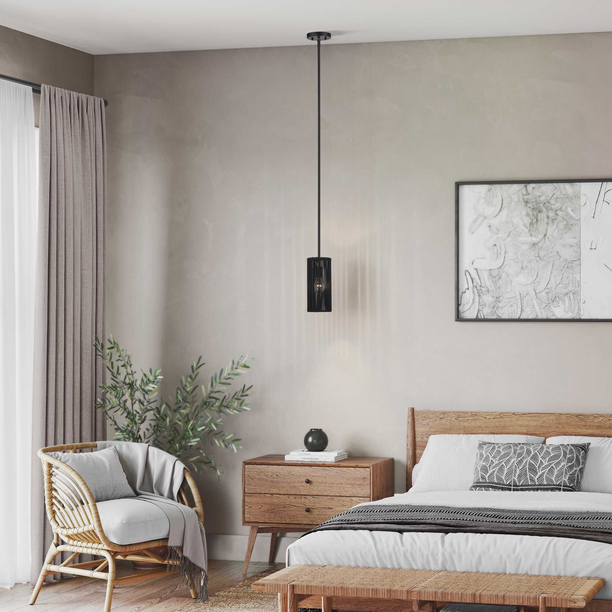 Shown in Black finish and Hand-Woven Parisian Night Color Polyester Rope shade