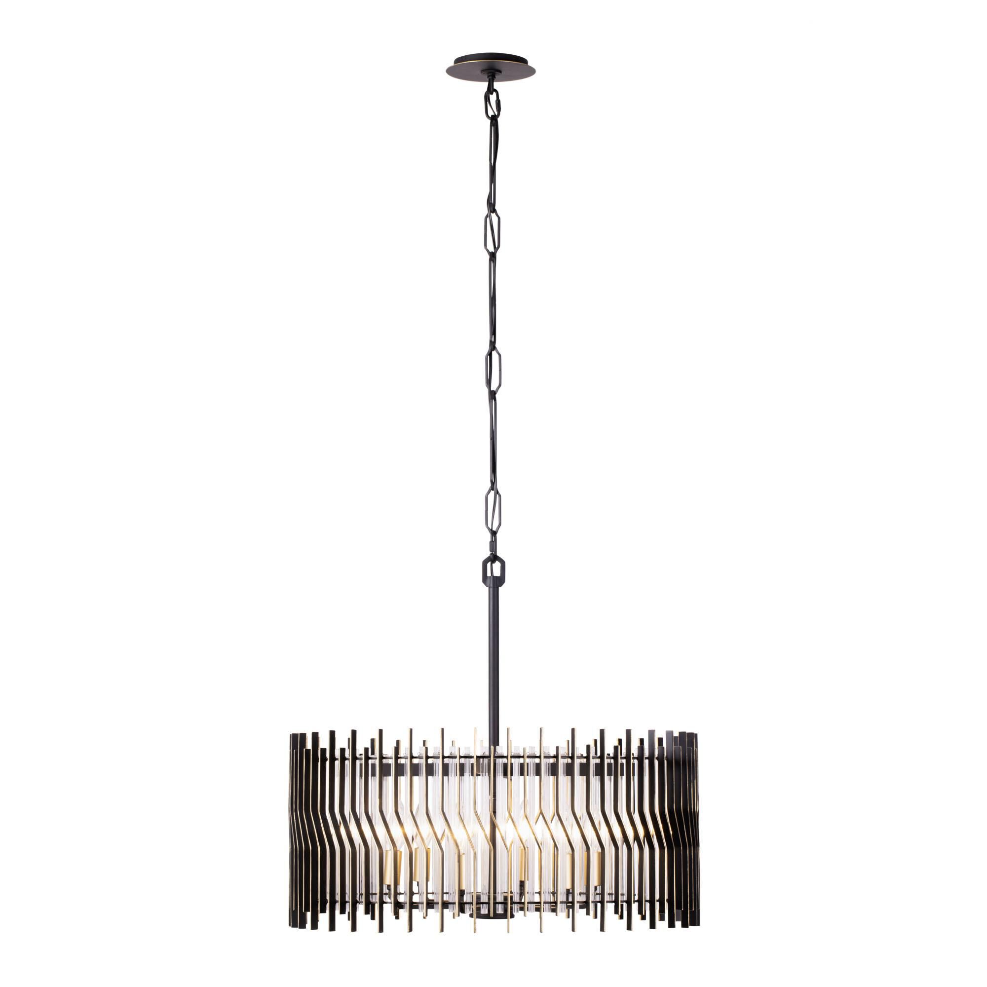 Shown in Matte Black/French Gold finish and Modern Clear Fluted shade