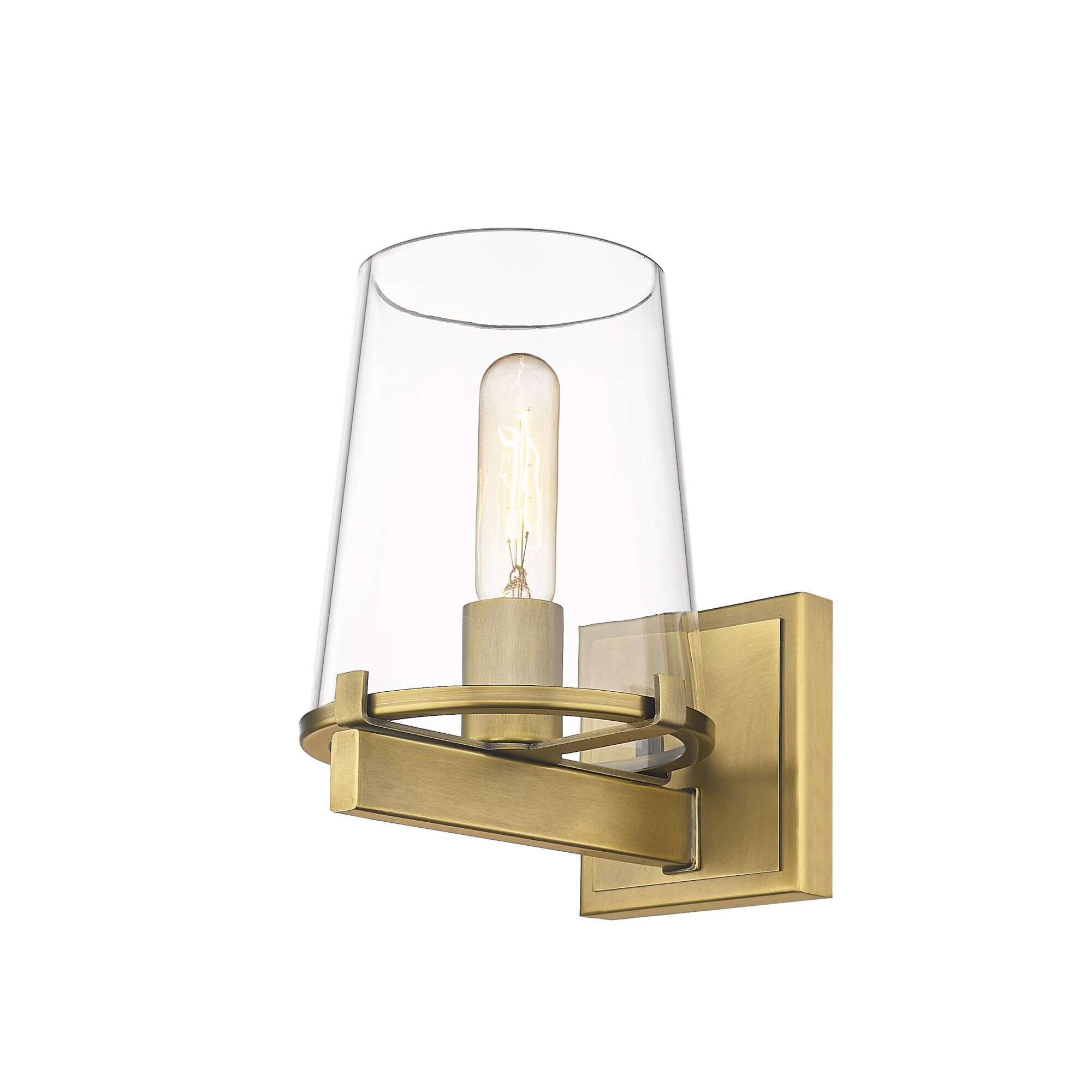 Shown in Rubbed Brass finish and Glass shade