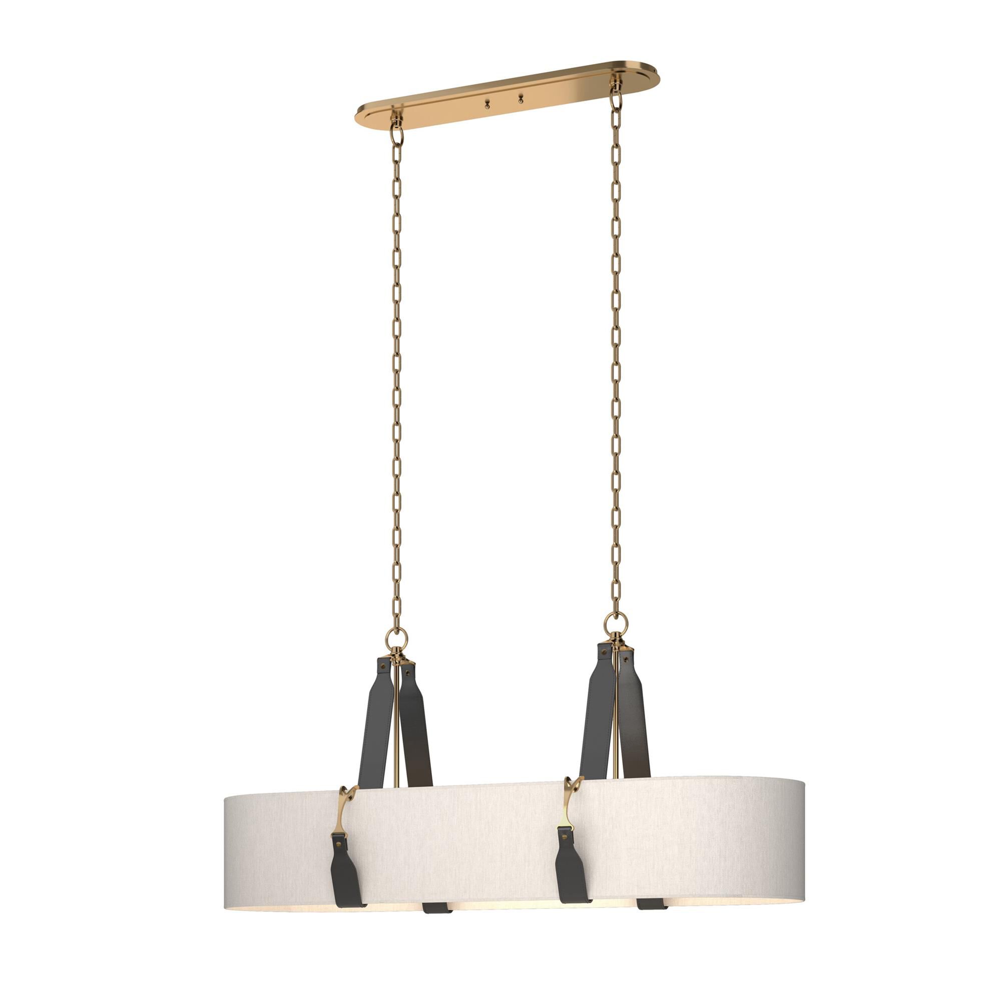 Shown in Antique Brass finish and Flax shade and Leather Black accent