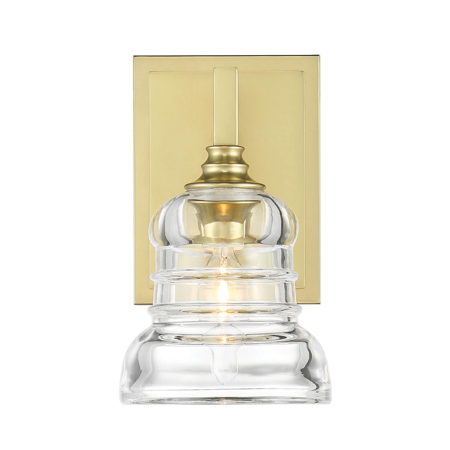 Shown in Aged Brass finish and Clear glass