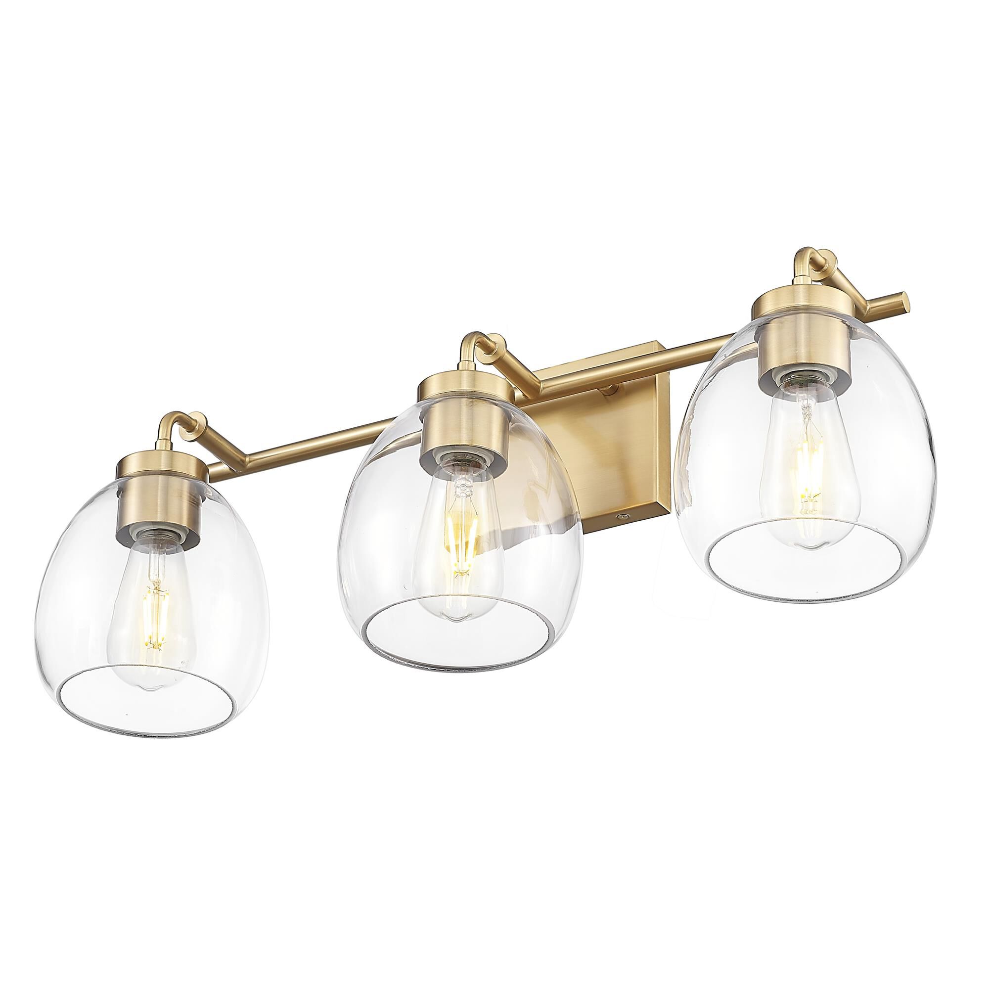 Shown in Brass finish and Clear Glass Globes shade