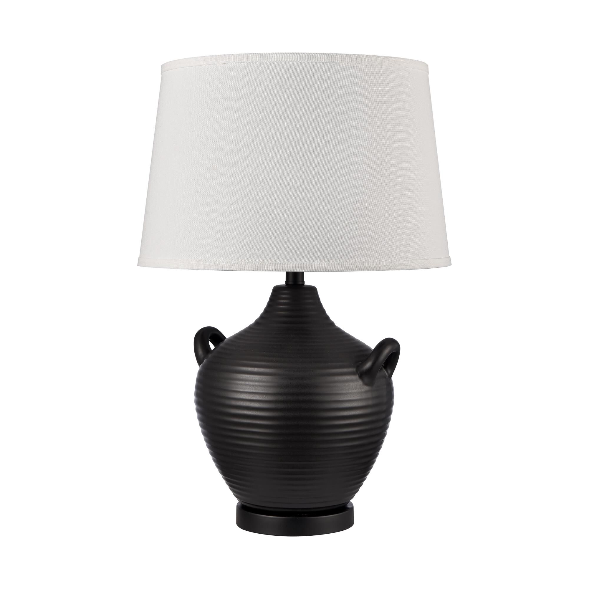Shown in Gloss Black finish and White Linen Shade glass and White Linen shade