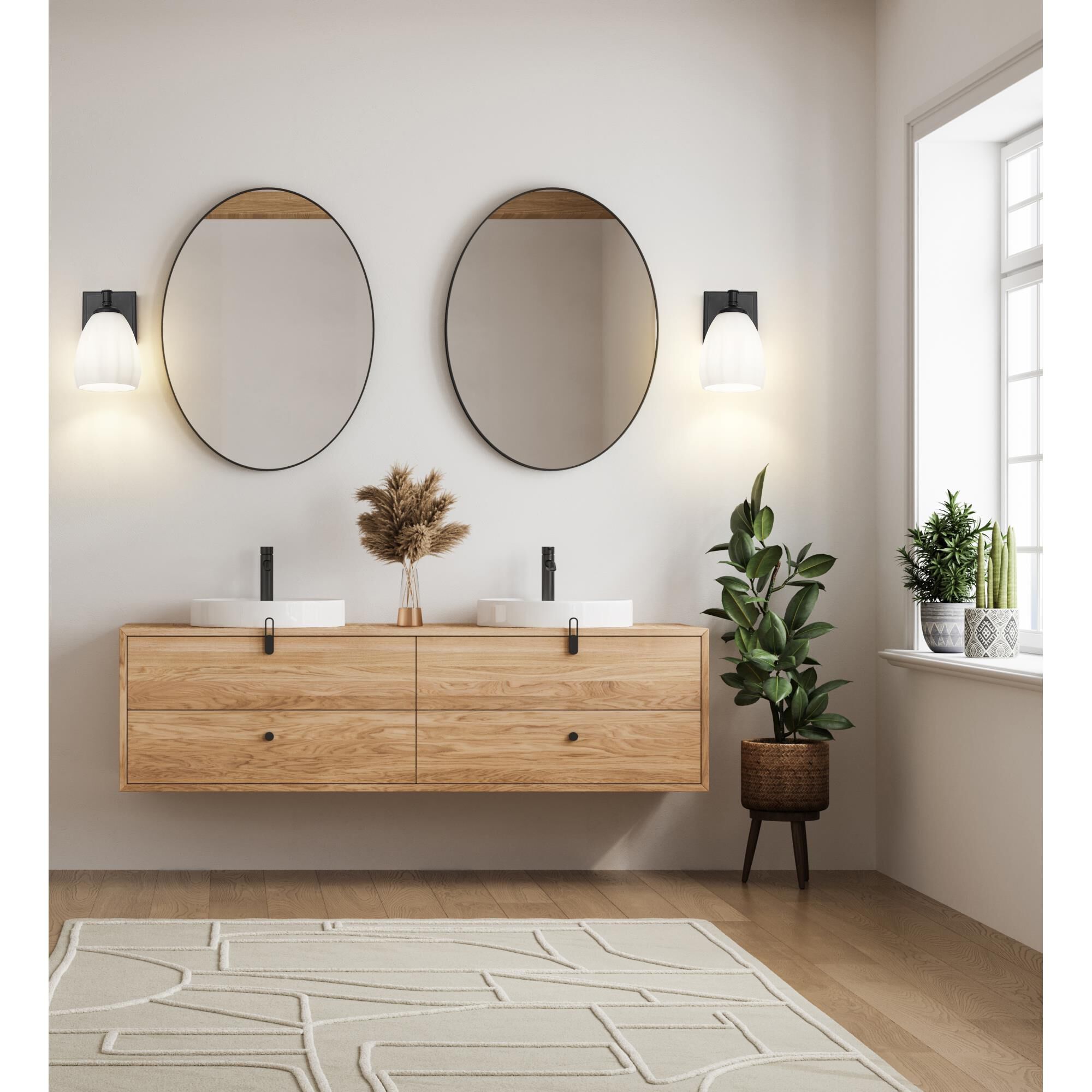 Shown in Matte Black finish and Matte Opal glass and Matte Opal shade