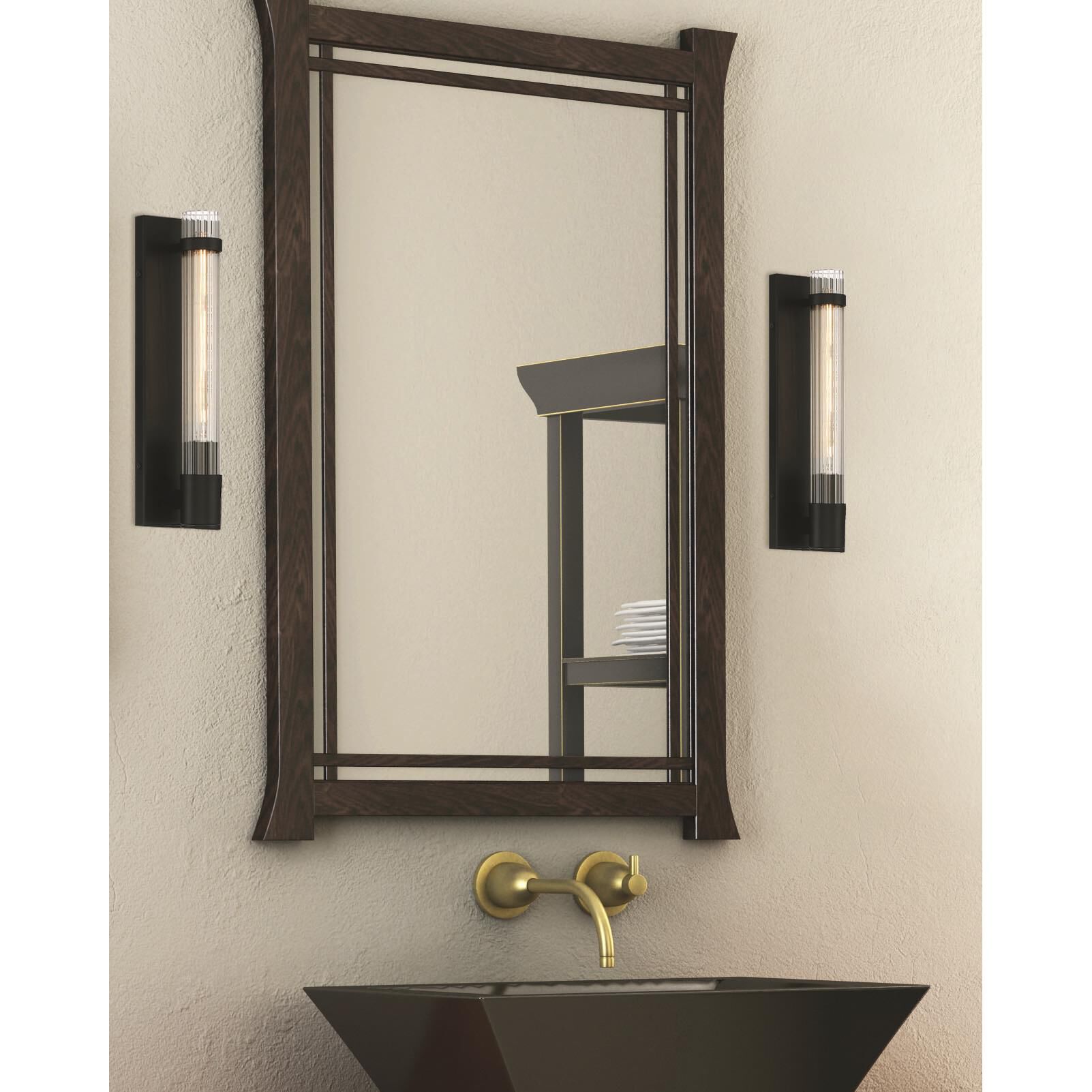 Shown in Matte Black finish and Reeded glass