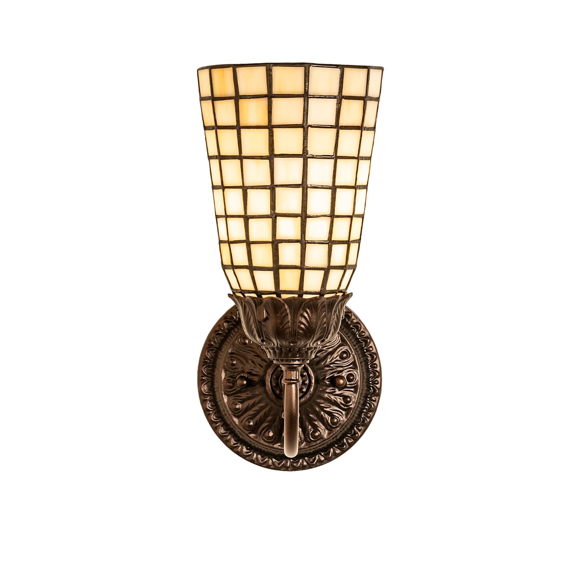 Shown in Mahogany Bronze finish and Beige glass