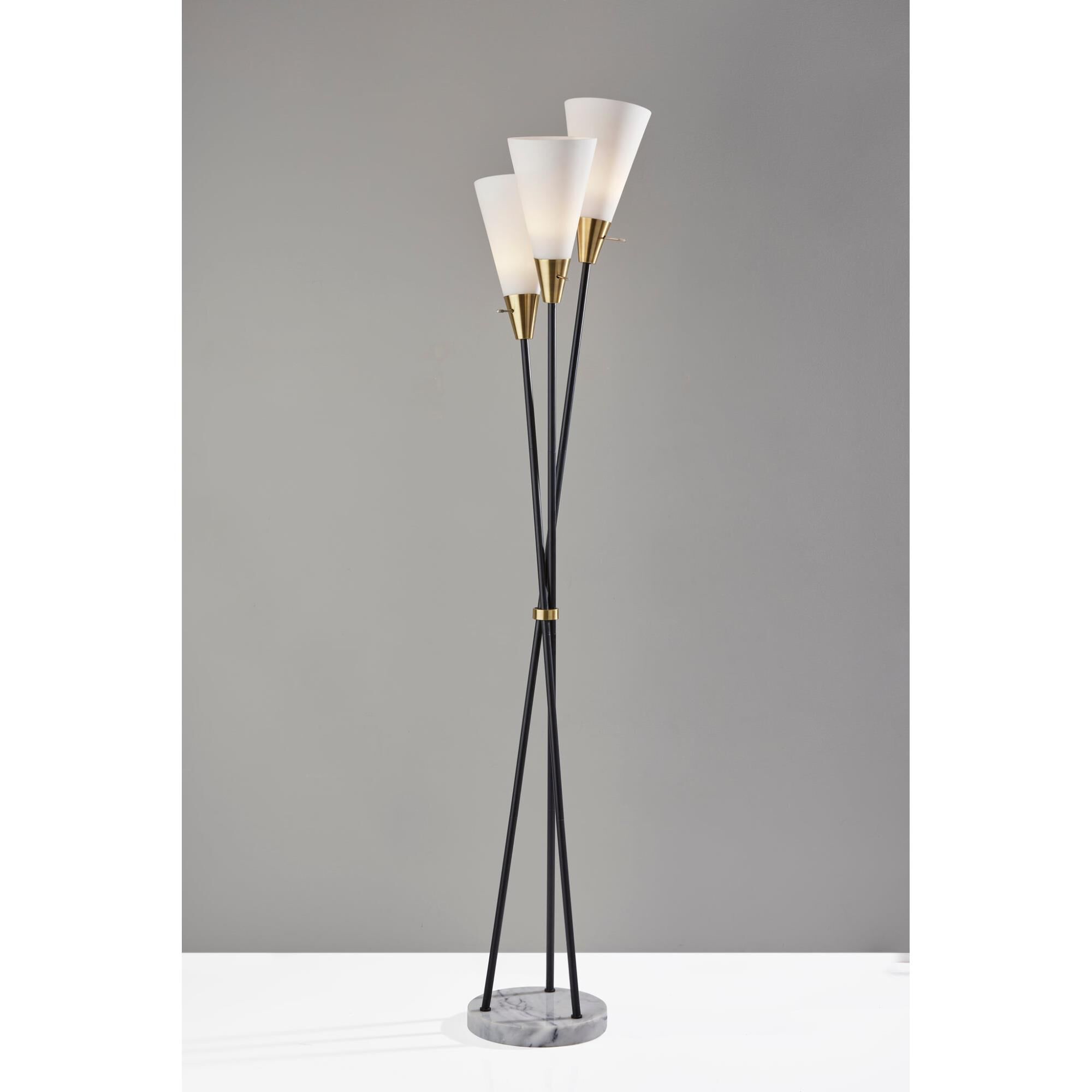 Shown in Black W. Antique Brass Accents finish and X glass and Frosted Glass shade