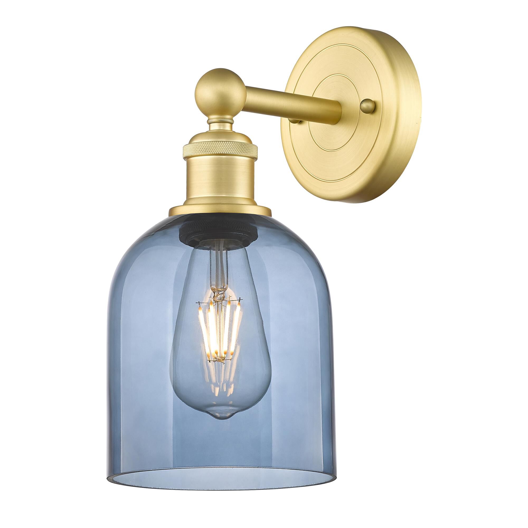 Shown in Satin Gold finish and Princess Blue glass
